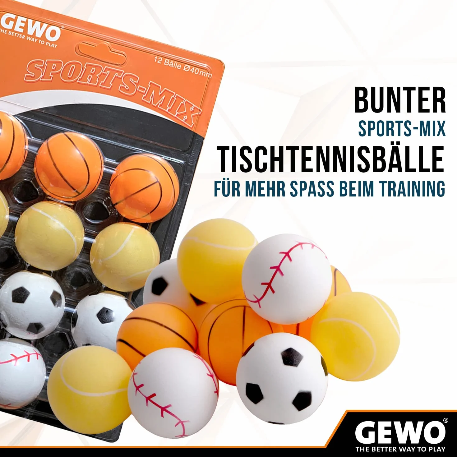 GEWO Pelotas de Tenis de Mesa 40+ 12 Unidades Coloridas 40mm Deportivo