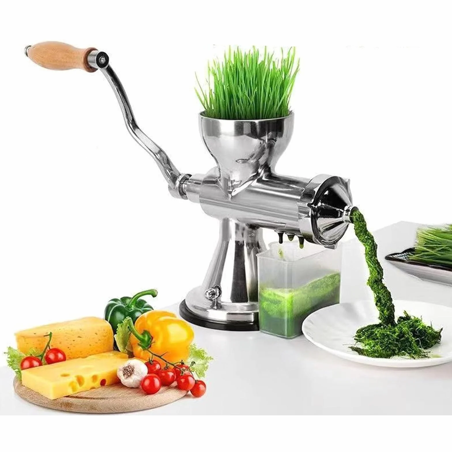 Exprimidor de hierba de trigo, exprimidor de mano de acero inoxidable con base de ventosa y abrazadera de mesa, extractor de jugo para exprimir hierba de trigo, apio, jengibre y verduras