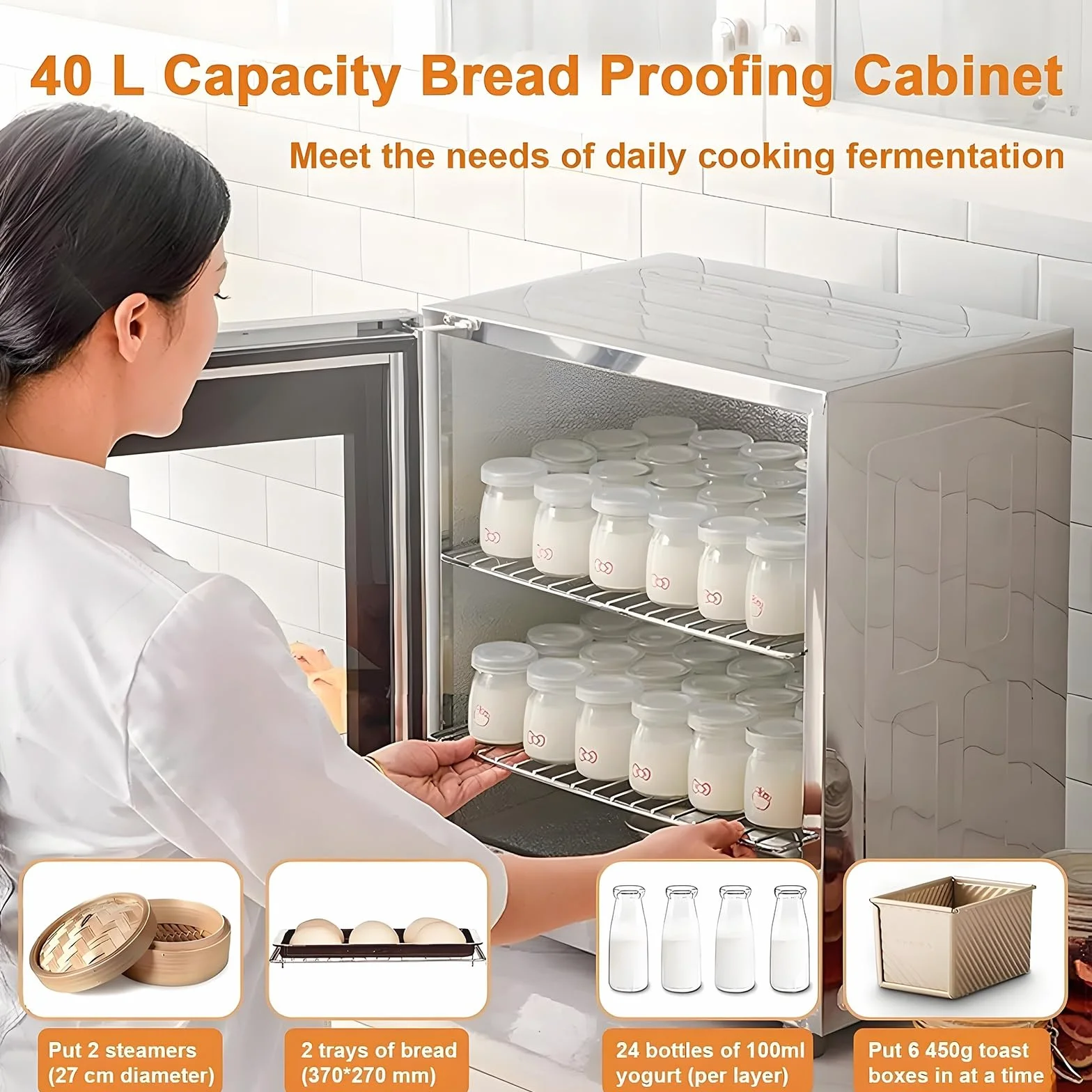 Fermentadora eléctrica de Masa de 40 L, para Cocina, Yogur, Pan y fermentación (20-50 °C) con Control de Humedad y Temperatura, de Alta eficiencia para Uso doméstico