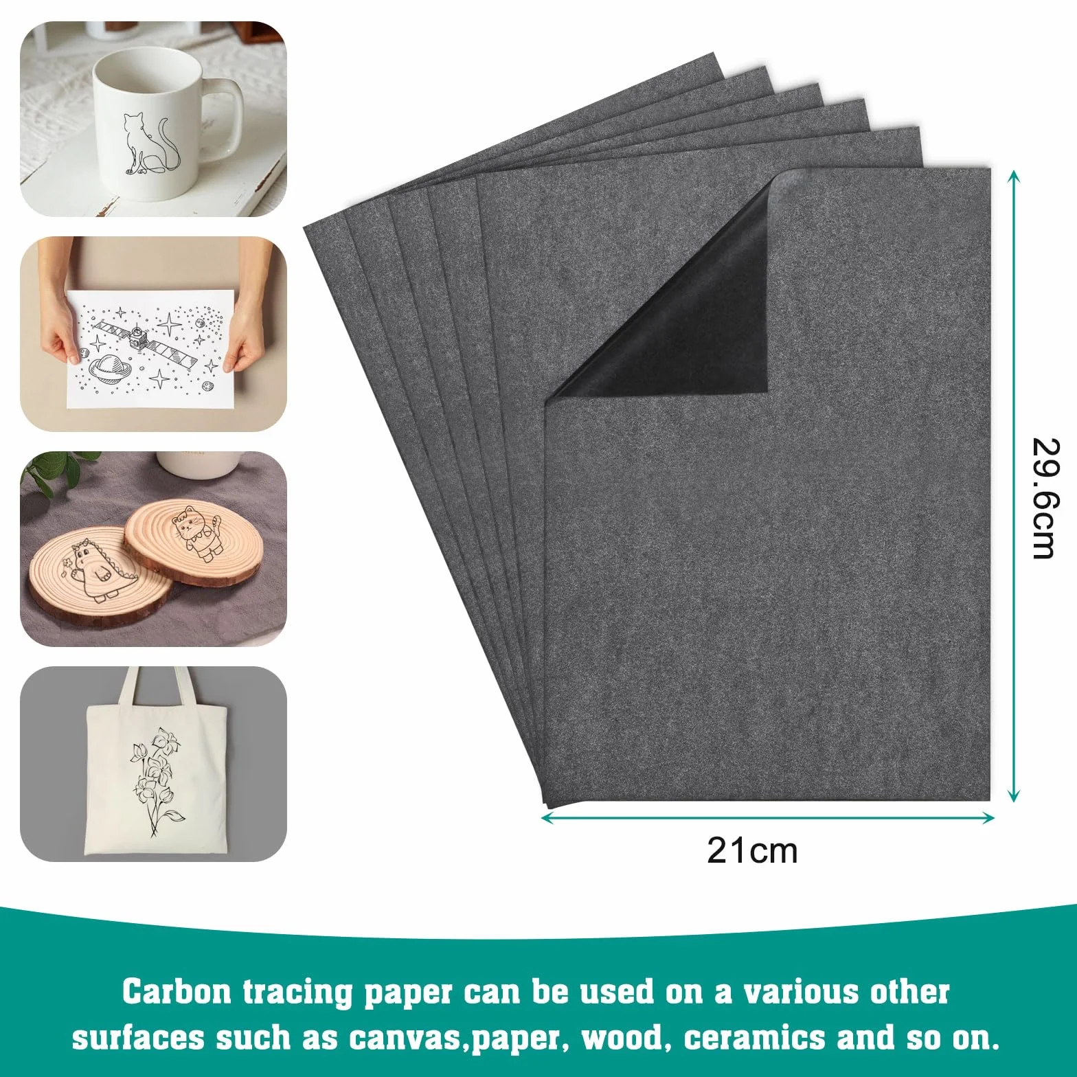 100 hojas de papel vegetal, papel carbón A4, papel vegetal para tela, papel de transferencia negro, papel carbón grafito para madera, 21 x 29,7 cm