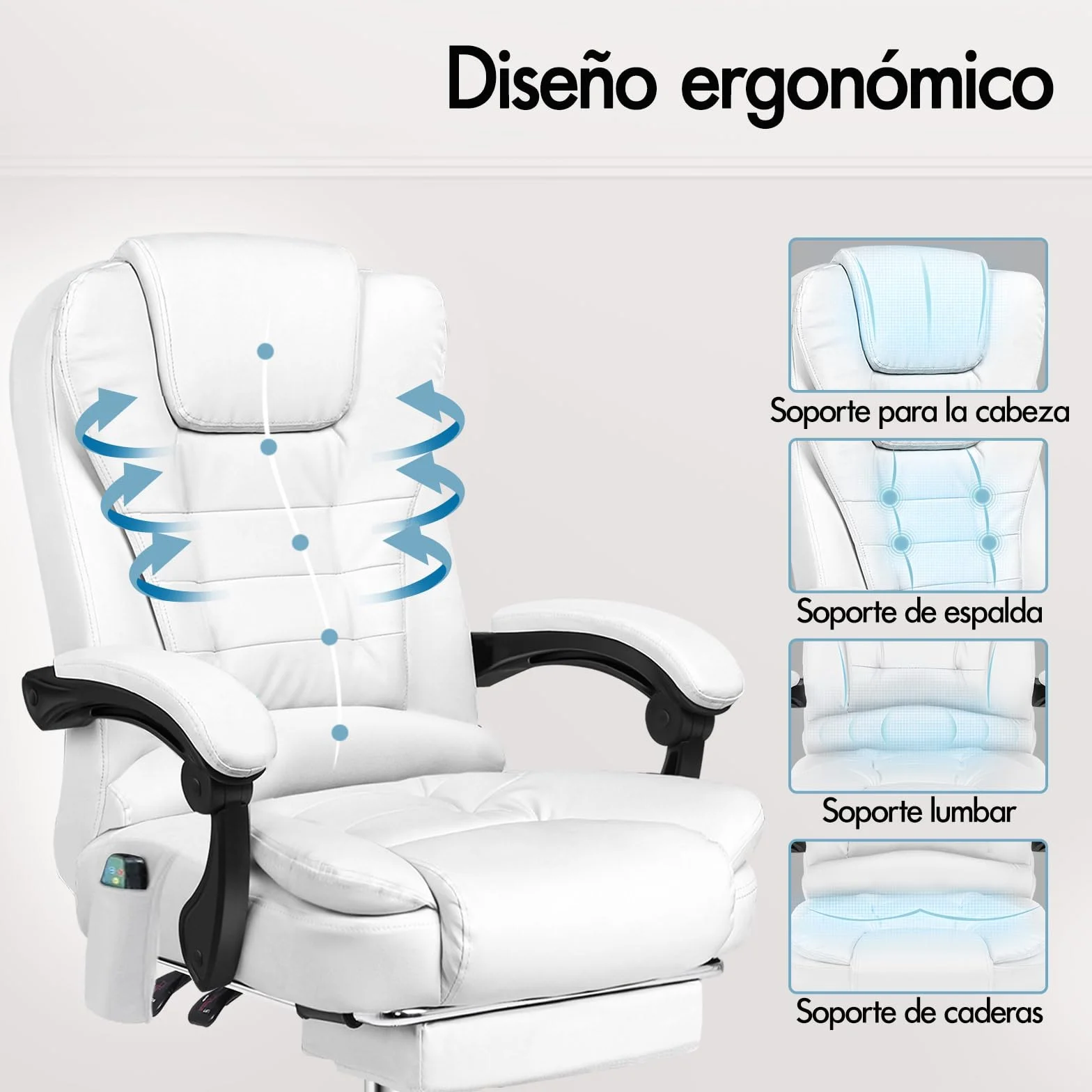 ALFORDSON Silla Oficina Ejecutiva con Masaje, Silla Ergonómica Escritorio con Función de Asiento Calefactable, Reposapiés Retráctil, Reclinable 150°, Cadeira de Ordenador Giratoria, Cuero PU(Blanca)