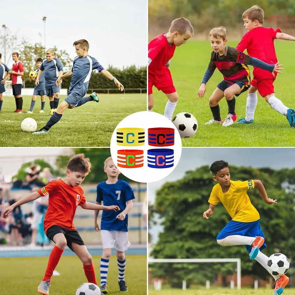 Jinsion 4 Piezas Brazaletes de Capitán de Fútbol Multicolor Ajustables Personalizado para Deportes de Pelota