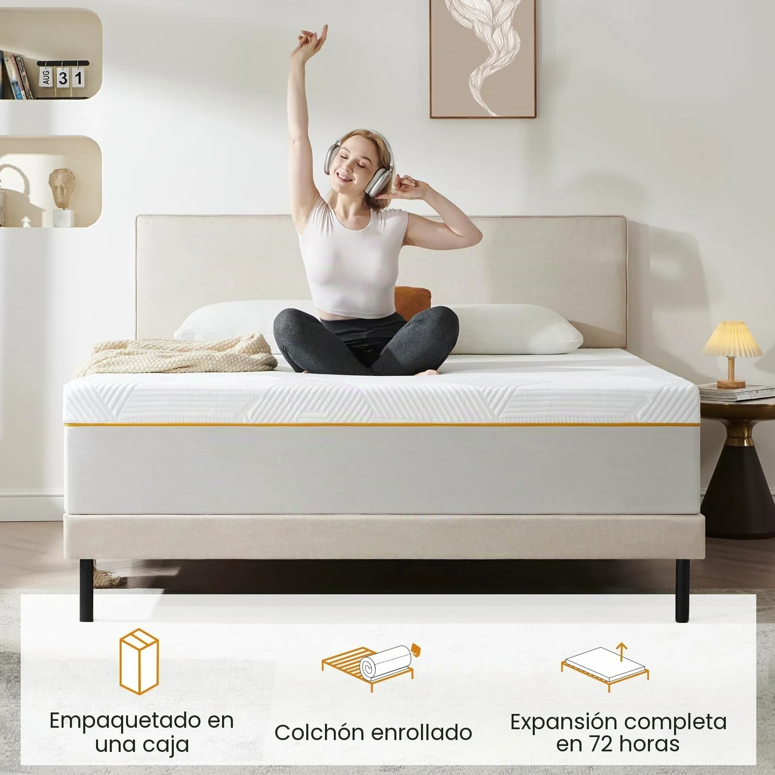 Colchón de 90 x 190 x 16 cm, colchón de espuma con memoria de forma, firmeza media, 7 zonas de confort, soporte perfecto, reversible de dos caras utilizables