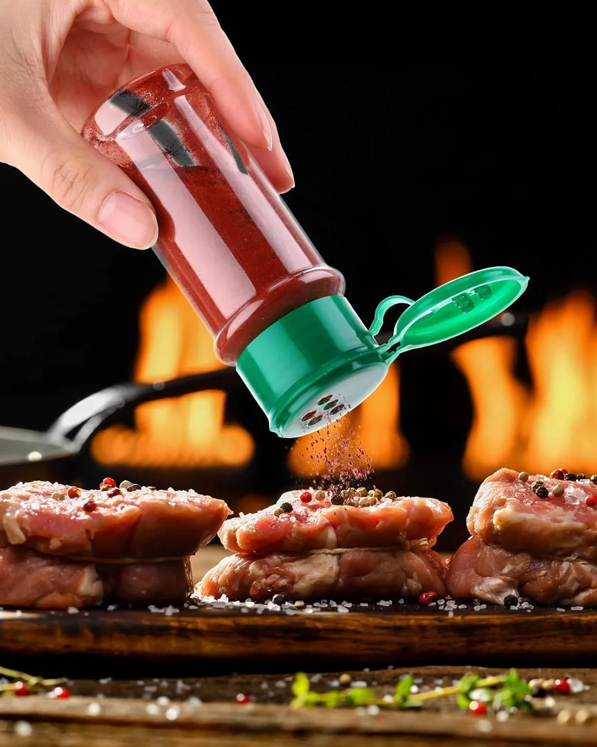 6 piezas tarros vacíos de plástico para especias con tapas agitadoras, recipientes de condimentos de 100 ml, botellas redondas vacías de especias para almacenamiento, botellas transparentes
