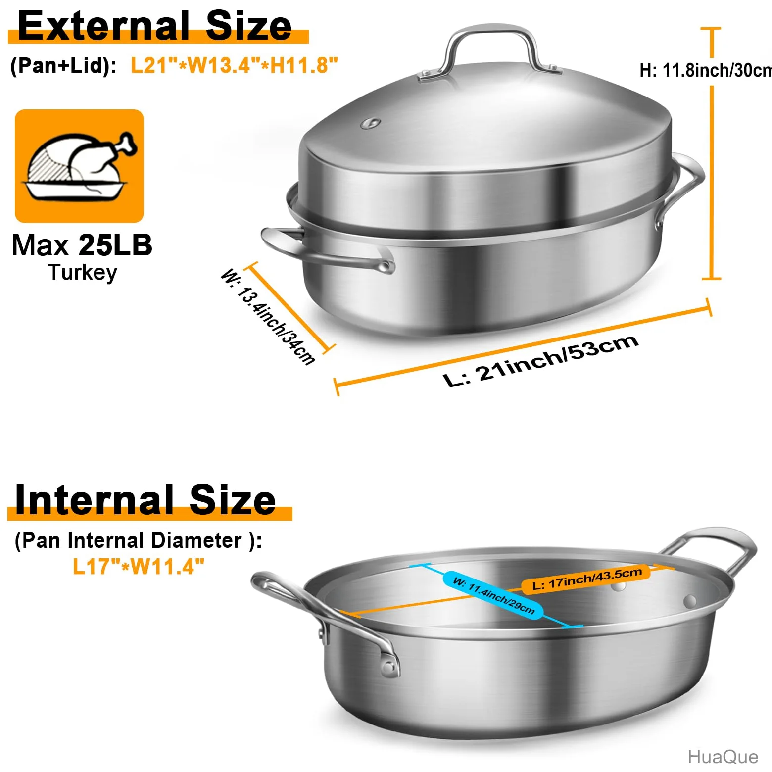 Sartén grande para asar con estante y tapa, regalos para mamá, mujer, esposa, tostadora ovalada grande de acero inoxidable, utensilios de cocina antiadherentes para pollo y pavo, 21 pulgadas
