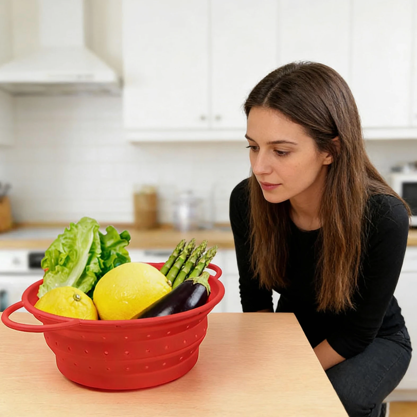 3 coladores plegables de silicona de grado alimenticio, seguros para uso en la cocina, para un fácil almacenamiento, colador de camping