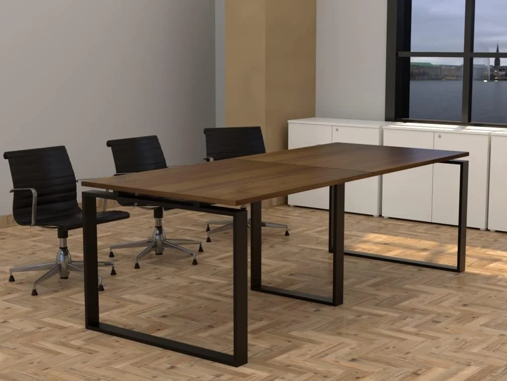 Mesa con Estructura metálica Marco Cerrado Negro de 240x100, con pata retranqueada y Tablero melaminado Ideal para Sala de Juntas, reuniones, conferencias (Nogal)