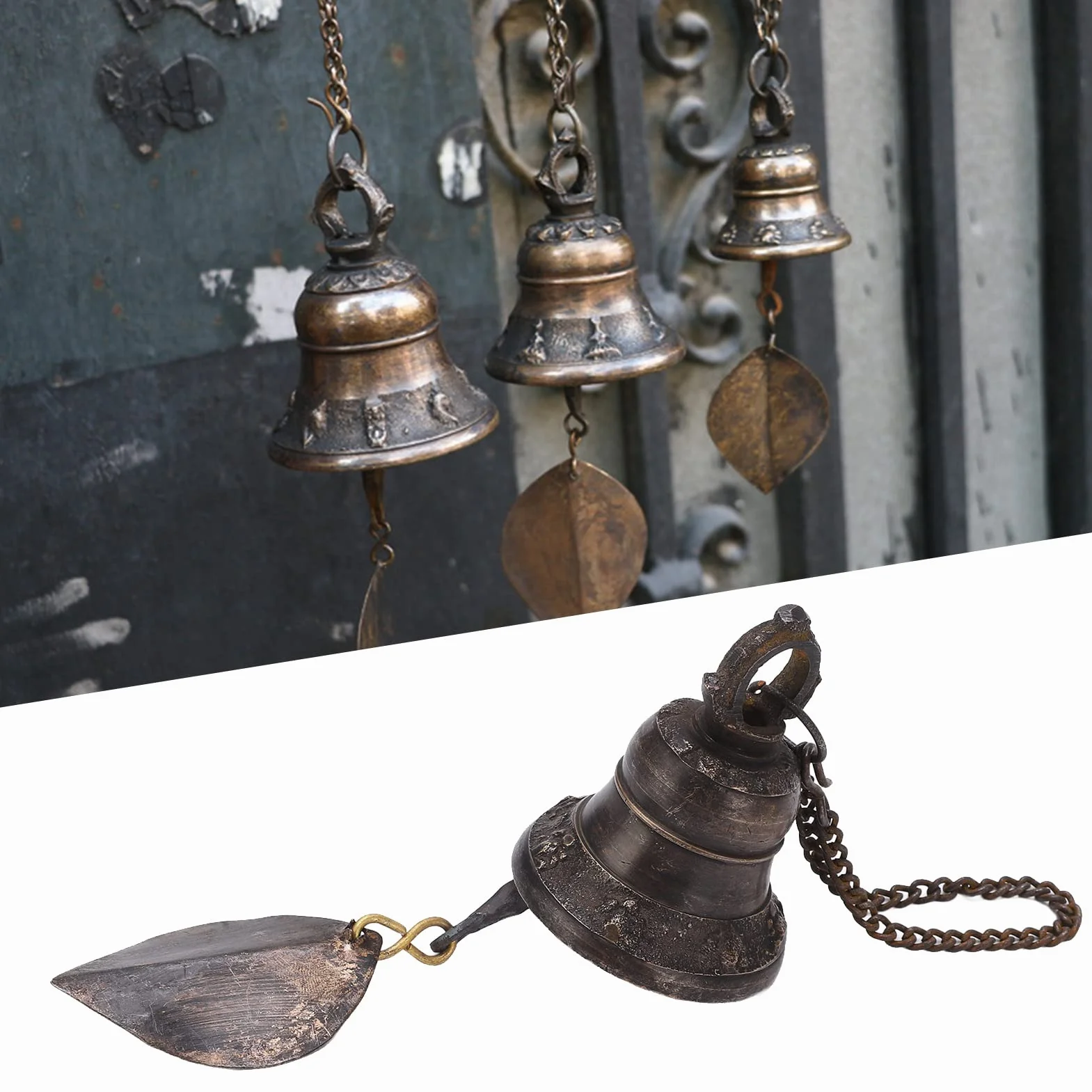 Campana de Cena de Cobre nepalí Hecha a Mano con badajo de Hierro Fundido, Campana Colgante de Gran Volumen para Puerta, Cerca o Pilar, carillón Decorativo para Cocina, casa de CAM