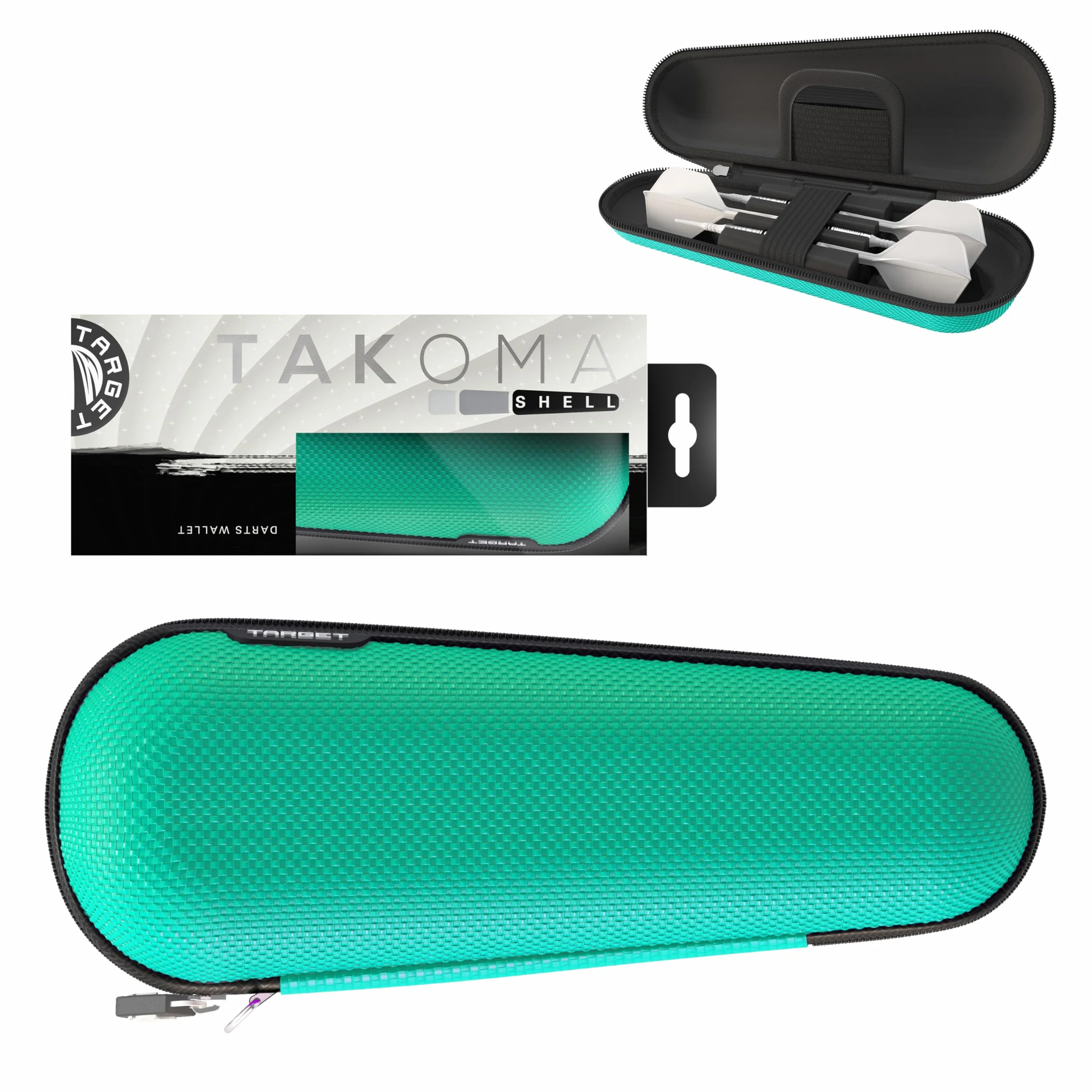 Target Japan Takoma Shell Wallet, Verde Azulado| Funda para Dardos, Porta Dardos, Contiene 3 Dardos Completamente Montados, Funda Protectora de EVA para Dardos con Cremallera