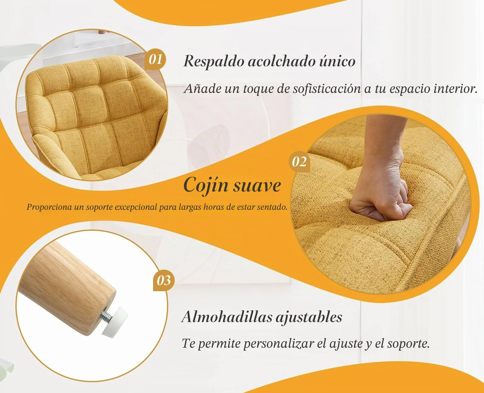 Ya-Home Juego de 2 Butacas Dormitorio de Salon Moderno de Lino con Brazos, Sillones para el Salón Individual con Patas de Madera, Sillón Habitacion para Dormitorio/Salon,Amarillo