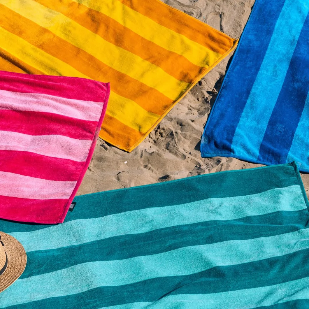 MOMOMUS Toallas de Playa Grandes Juego de 4 86x155 cm Tacto Velour Rayas Cabana Ultraabsorbentes