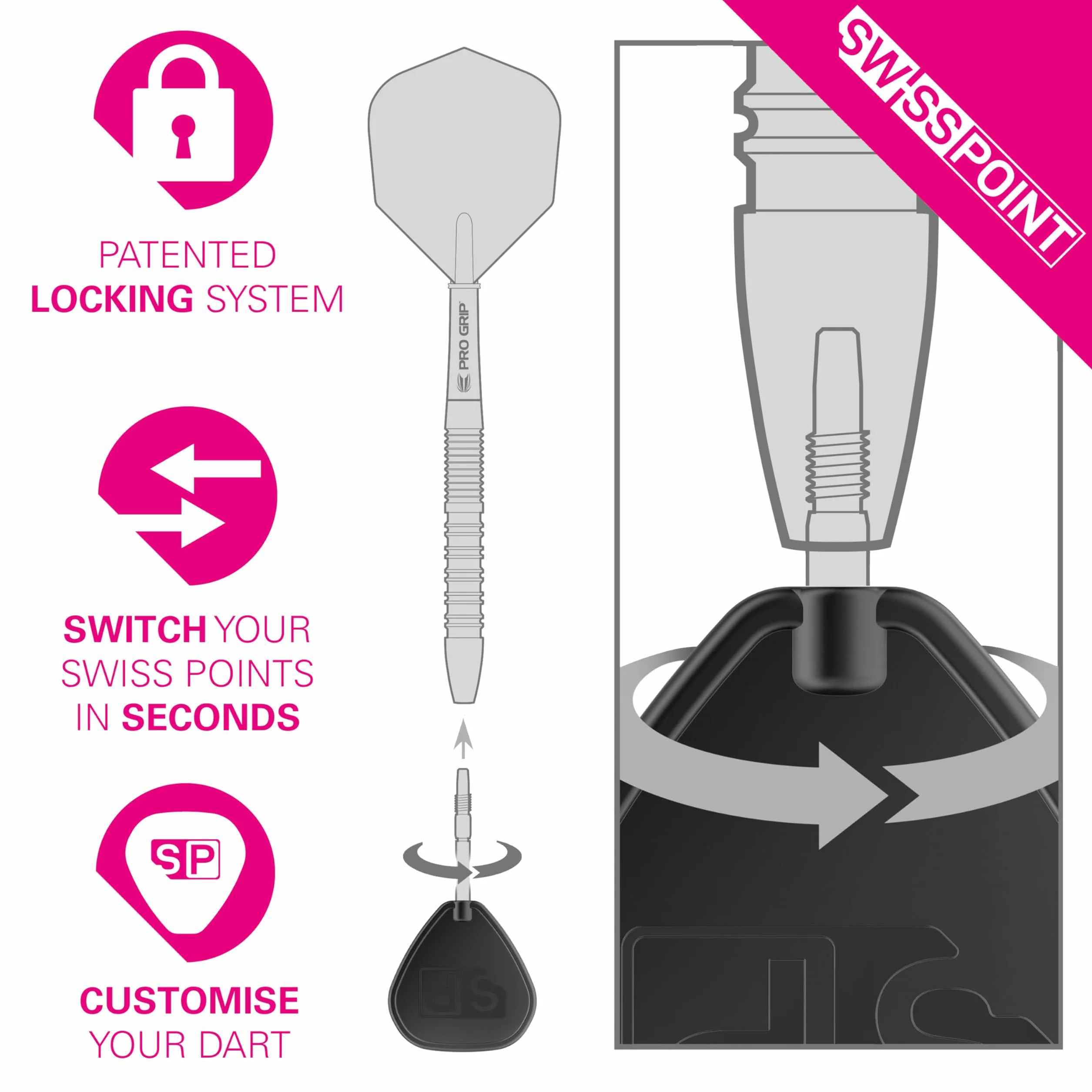 Target Darts Swiss Points Diamond Pro, Juego de 3 Puntas para Dardos de Cambio