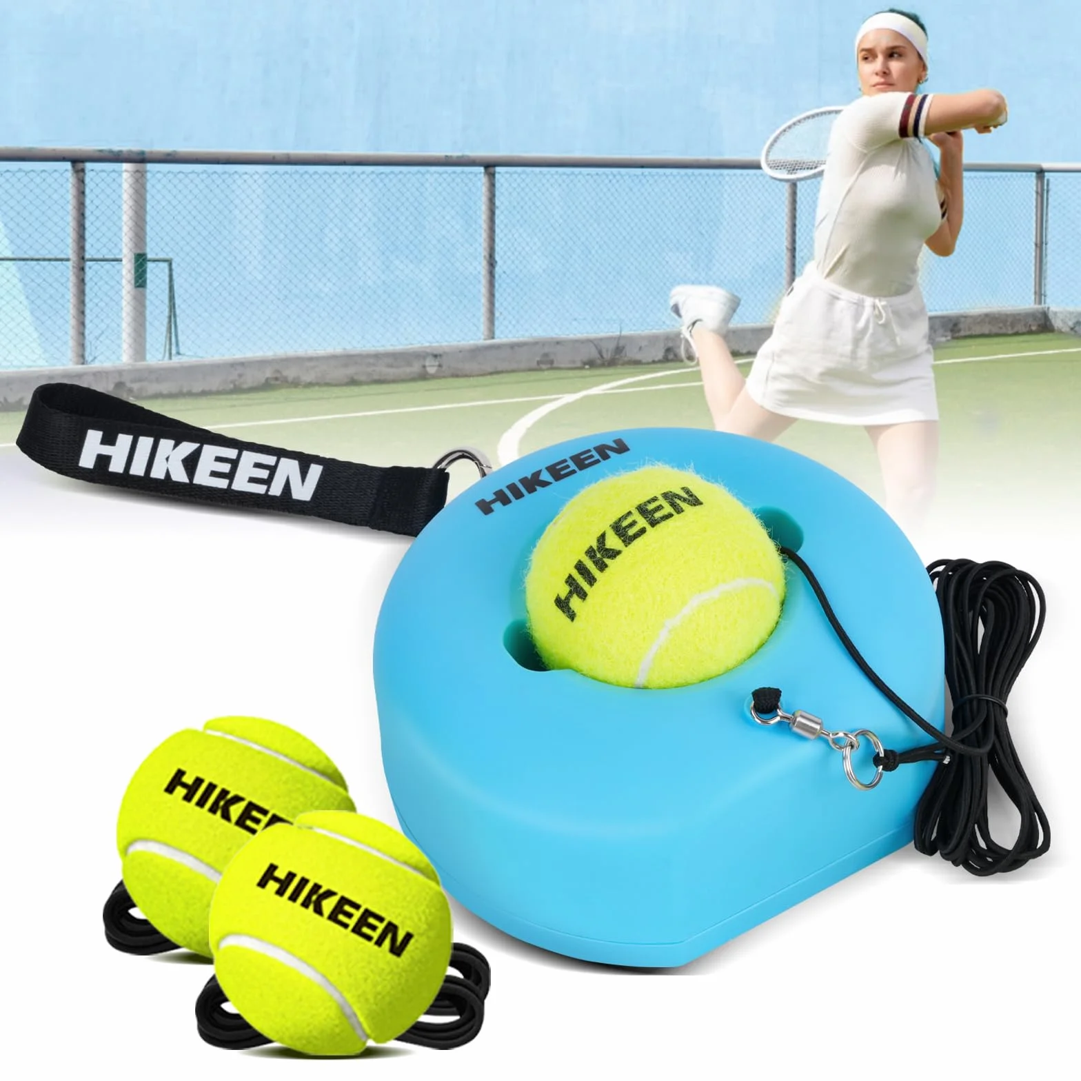 BOOSTEADY Juego de Entrenamiento de Tenis Individual Portátil con 3 Pelotas de Cuerda Altamente Elásticas, Entrenamiento Tenis Equipo para Niños Adultos