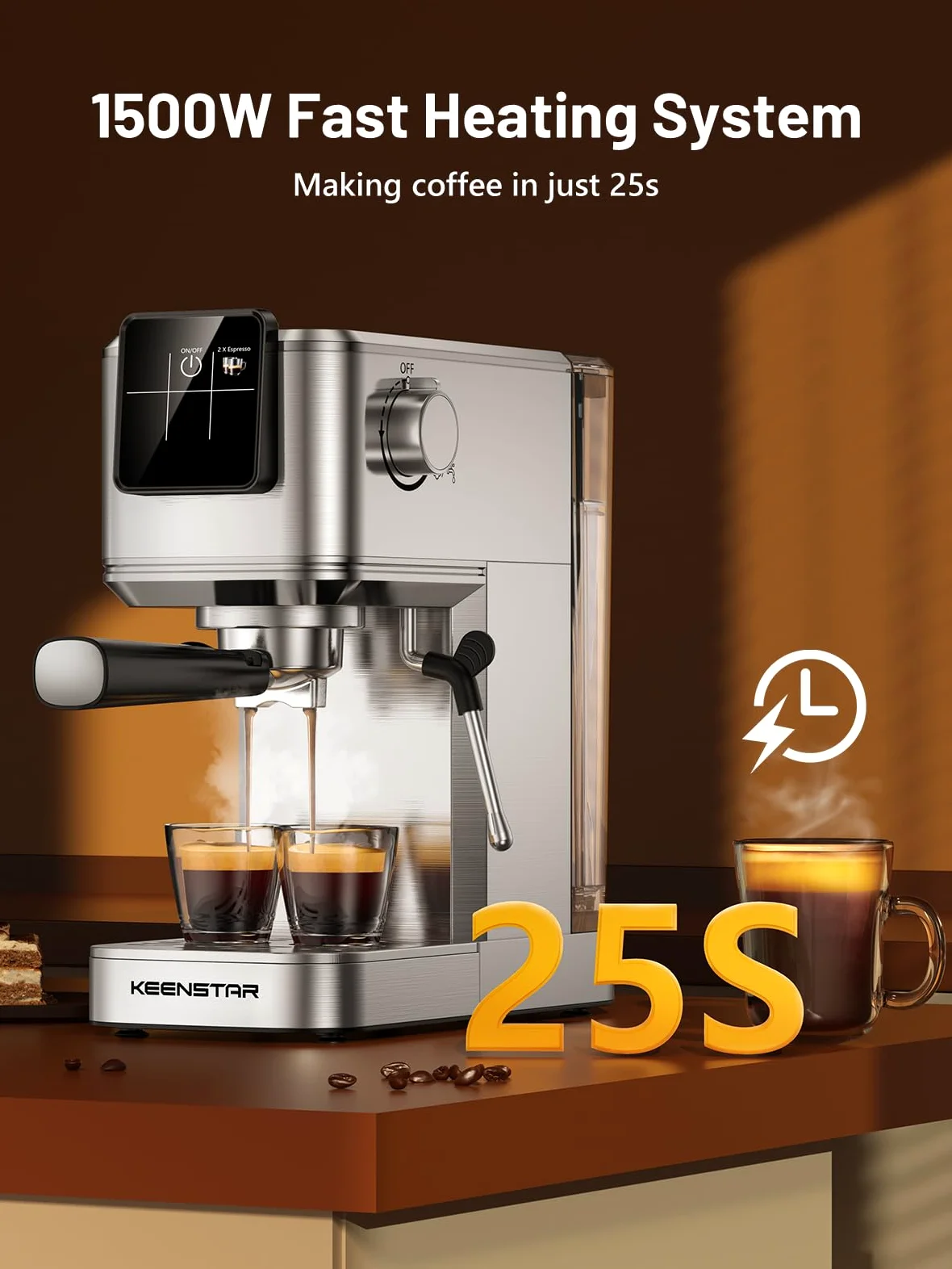 Cafetera espresso de 20 bares con cerveza rápida en frío, cafetera caliente y helada, cafetera de acero inoxidable con espumador bar vapor touch display con depósito de