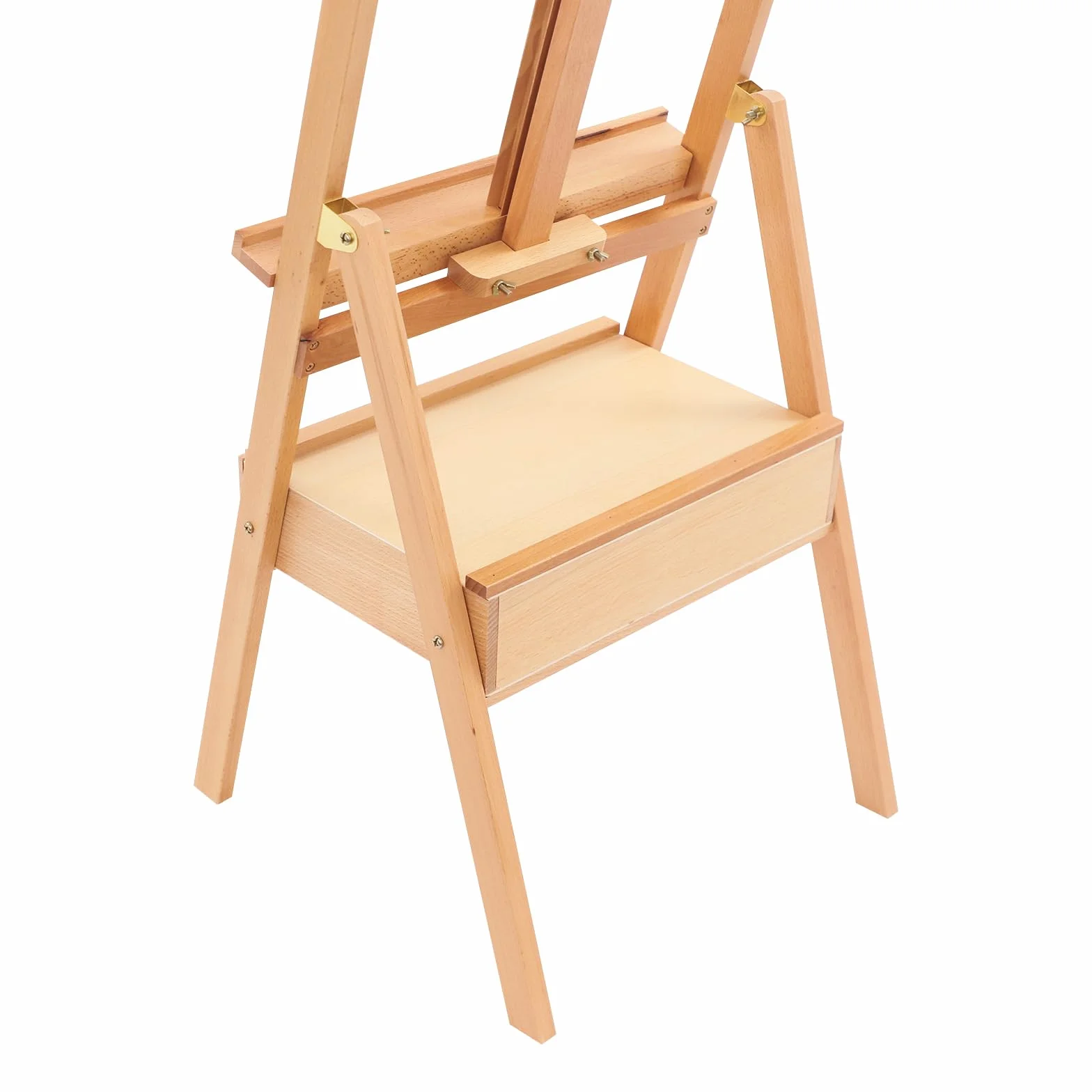 Caballete de madera de haya con cajón, caballete de pintura para lienzo, hasta 90 cm, altura ajustable, 182 cm de altura, madera maciza, color madera