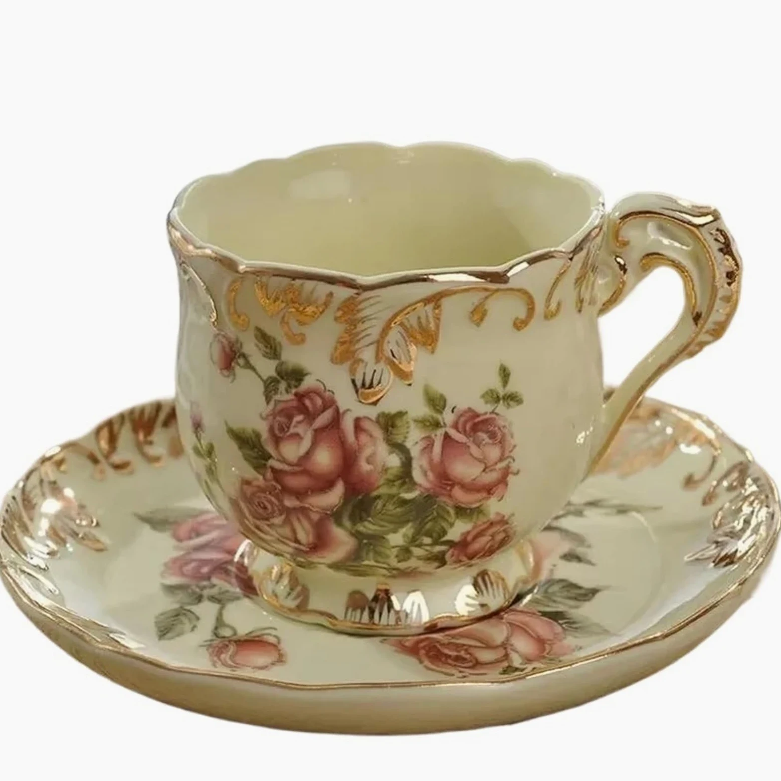 Juego de tazas, tazas y platillos, taza de cerámica de porcelana de hueso con plato de postre, apta para microondas y lavavajillas, taza para té, leche, café con leche (Color3)