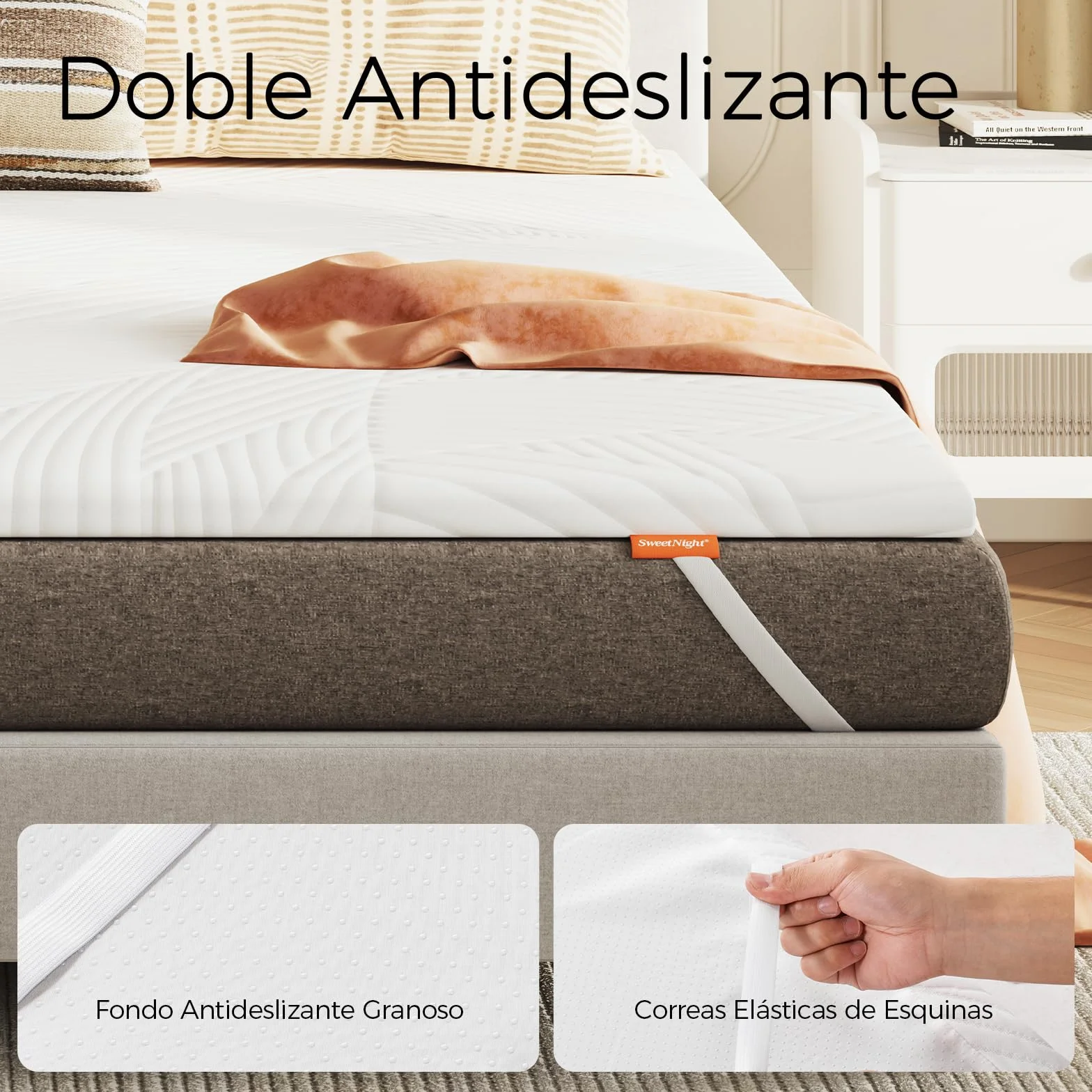Sweetnight Topper Colchón de Espuma Viscoelástica en Gel 90x190 cm, Grosor de 5 cm, con Funda Extraíble y Lavable, Sobrecolchón de Memory Foam 90x190x5cm, con Correas Elásticas, Blanco