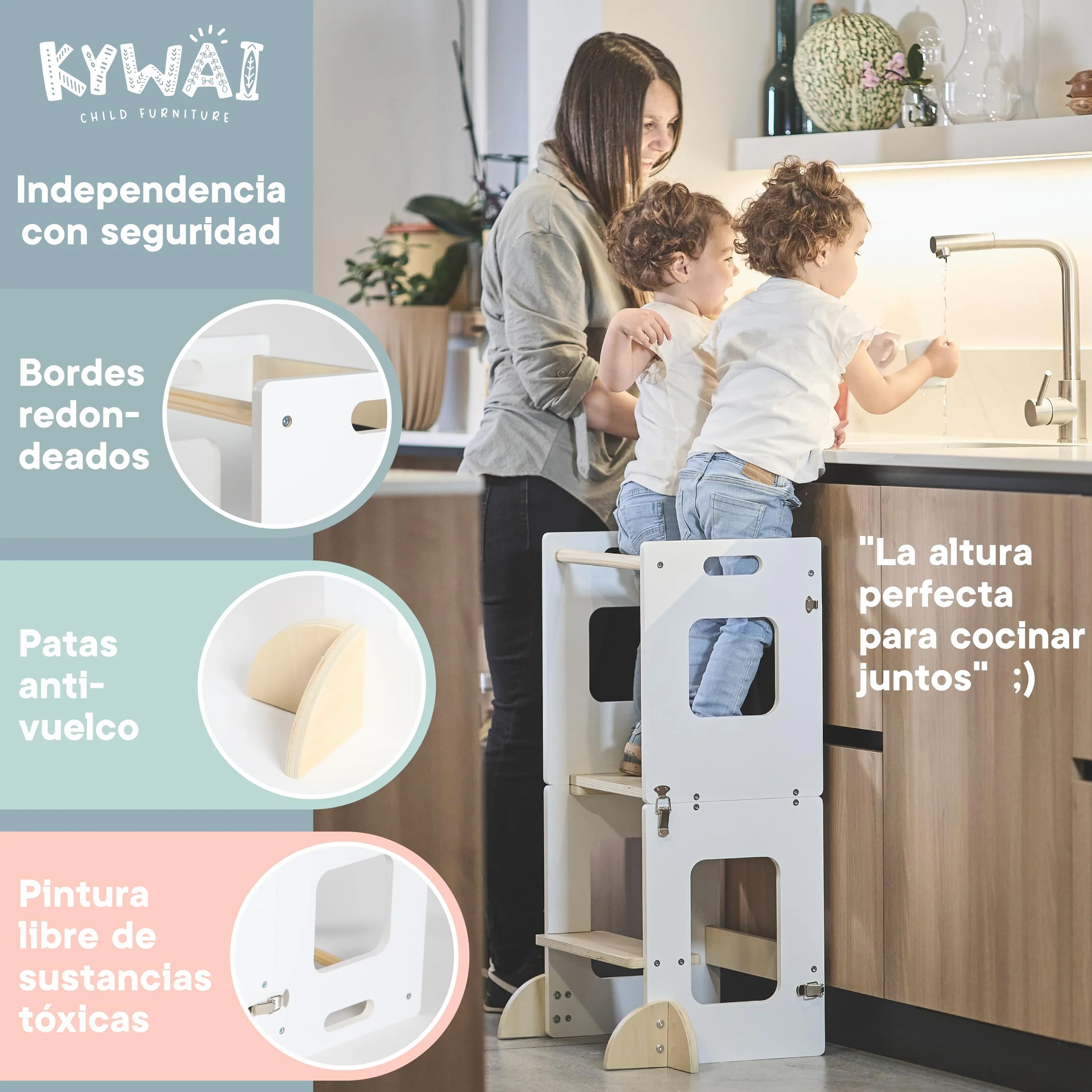 Torre de Aprendizaje Plegable Montessori Premium 3 en 1 Convertible en Escritorio con Pizarra