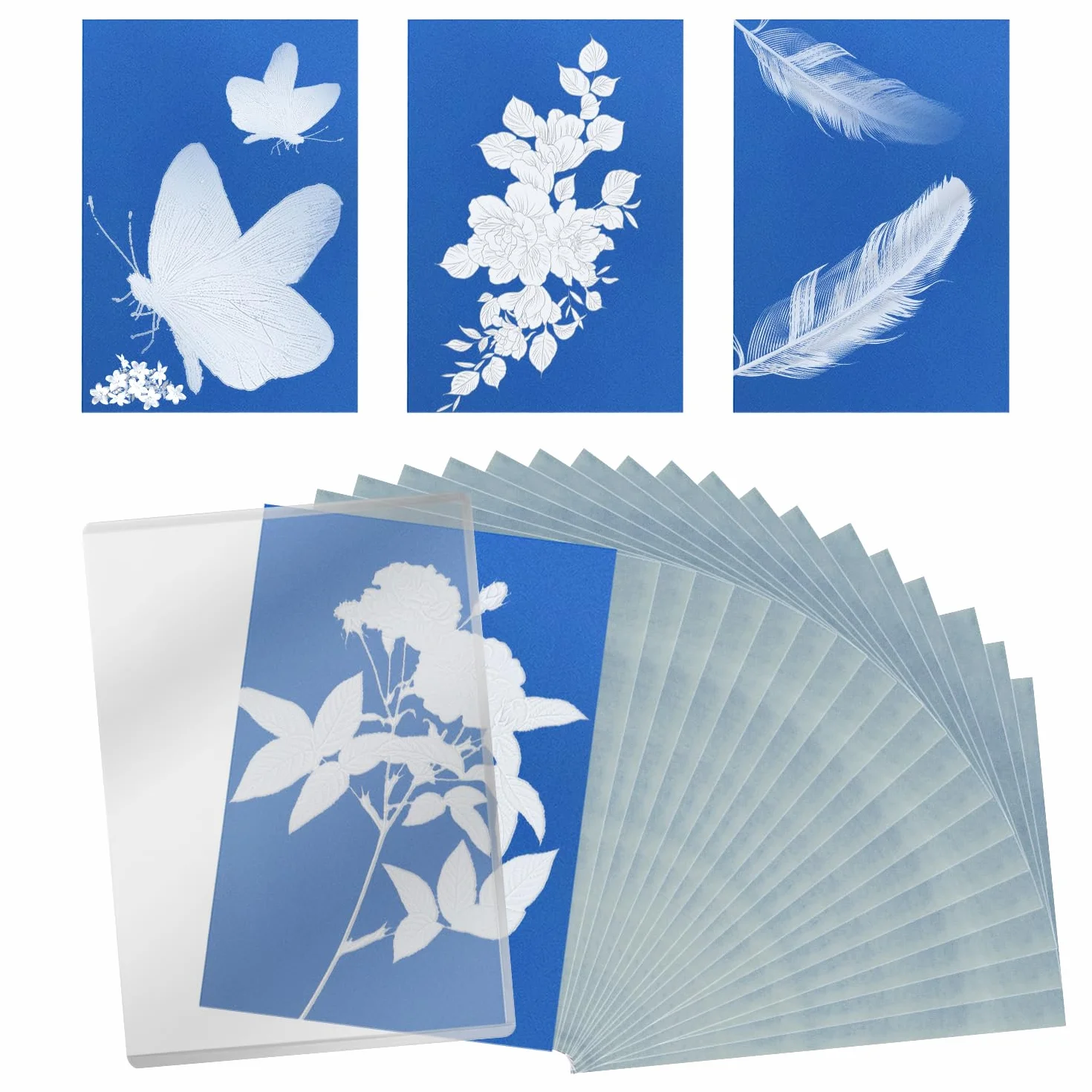 32 Piezas Cianotipo, Papel de Arte Solar Alta Sensibilidad Con Herramienta de Plástico para Niños Adultos Bricolaje Manualidades