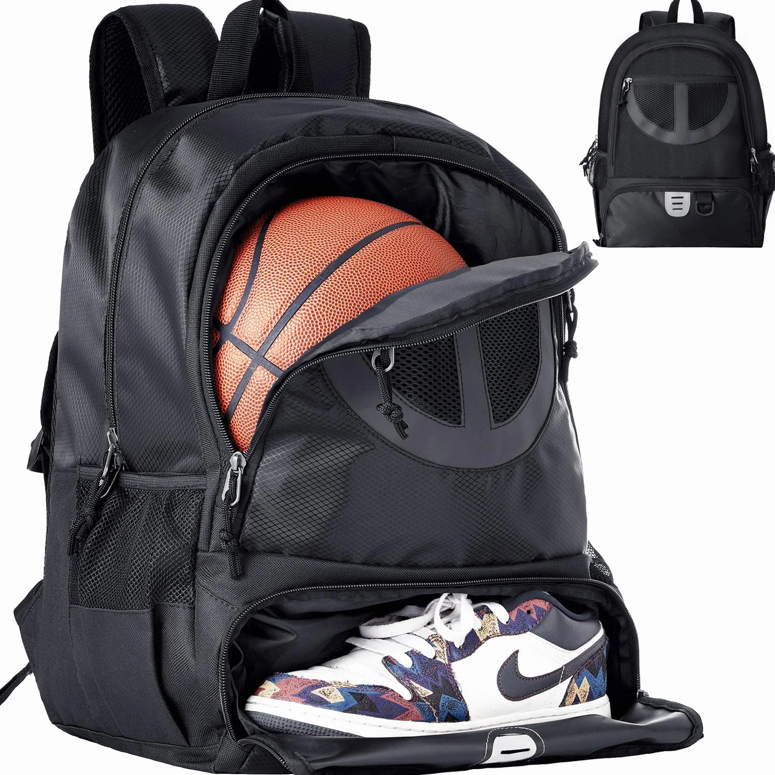 TRAILKICKER Mochila de Malla Negra para Baloncesto, Fútbol, Voleibol, con Compartimento para Pelota y Zapatos