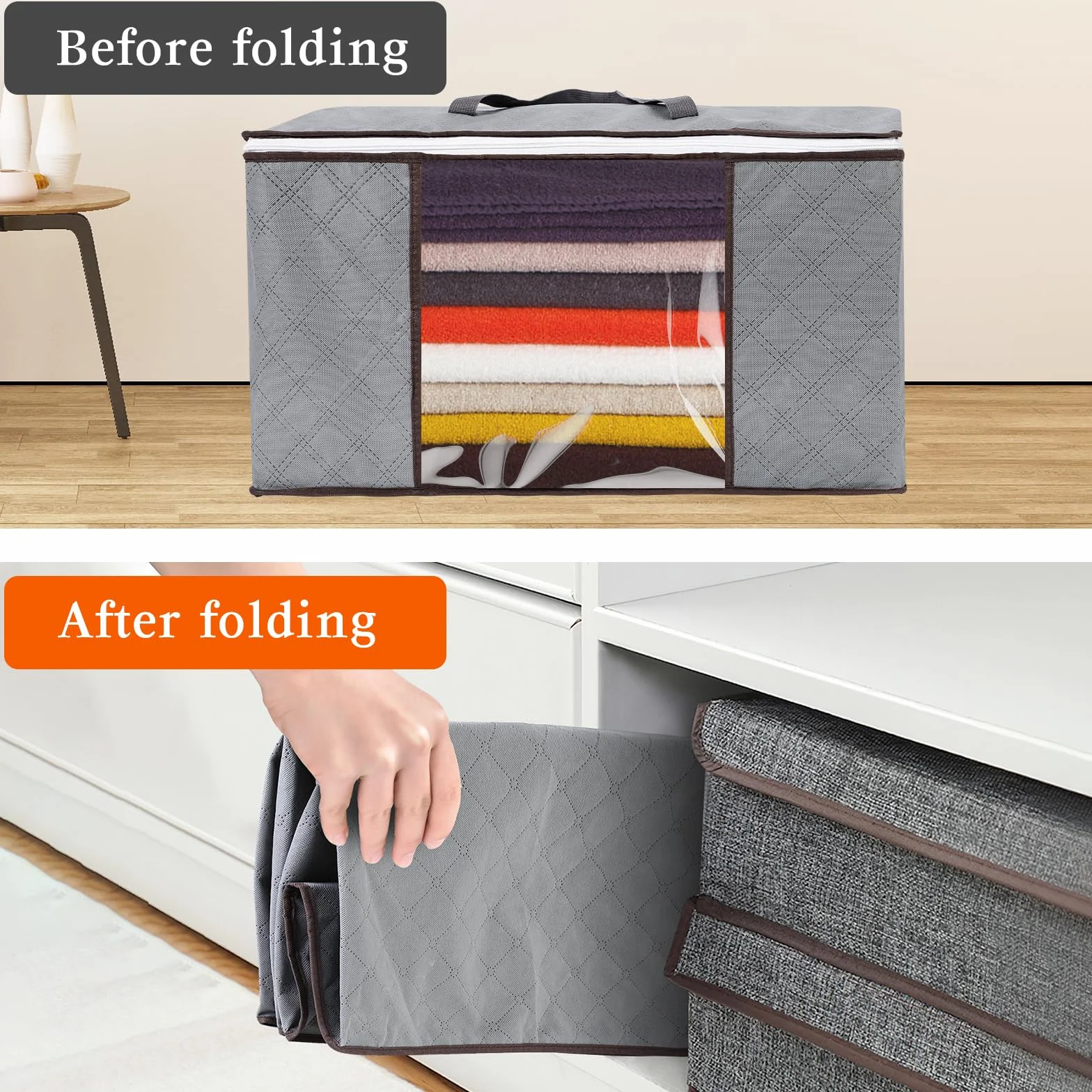 AiQInu Cajas Almacenaje Ropa, 90L Plegable Bolsa Almacenamiento de Ropa de Gran Capacidad (1pc)