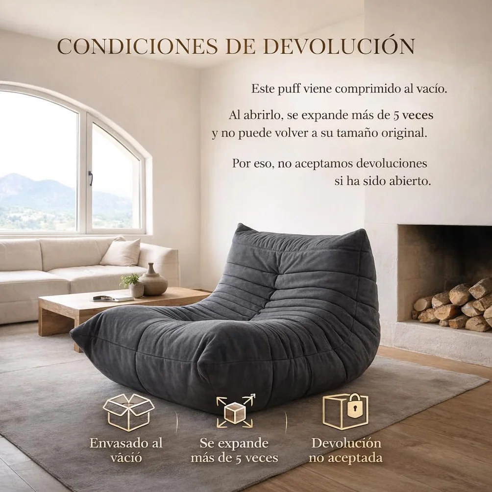 Aiire Puff Salon de Lujo Vintage - Sillón de Diseño Francés en Tejido Premium Antimanchas - Sofa Puf Gigante con Relleno Incluido - Bean Bag Chair XXL Moderno - Diseñado en España