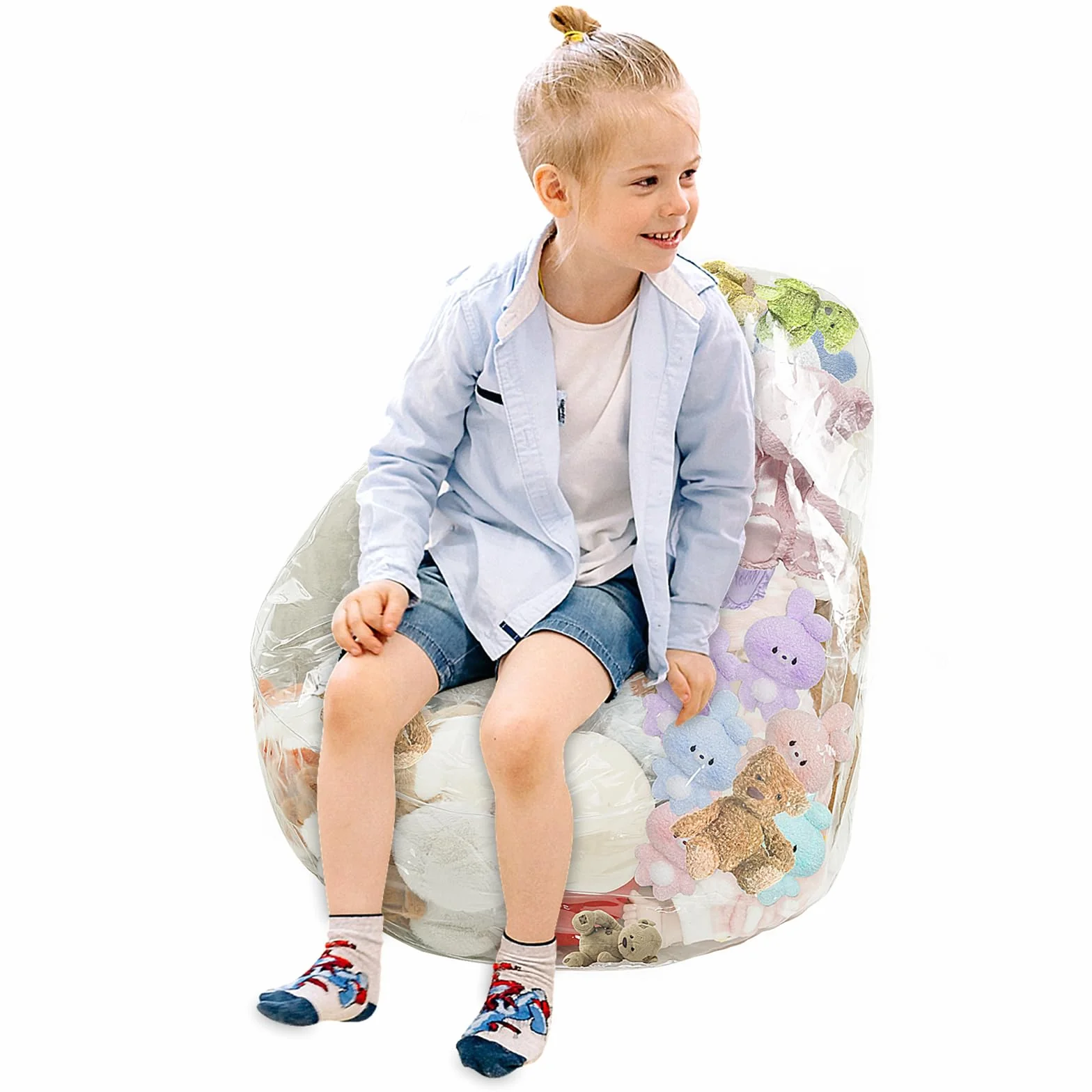 Funda para puf de silla para guardar peluches, tamaño grande, soporte para juguetes de peluche, organizador de habitación infantil y sillón de lectura (solo bolsa)