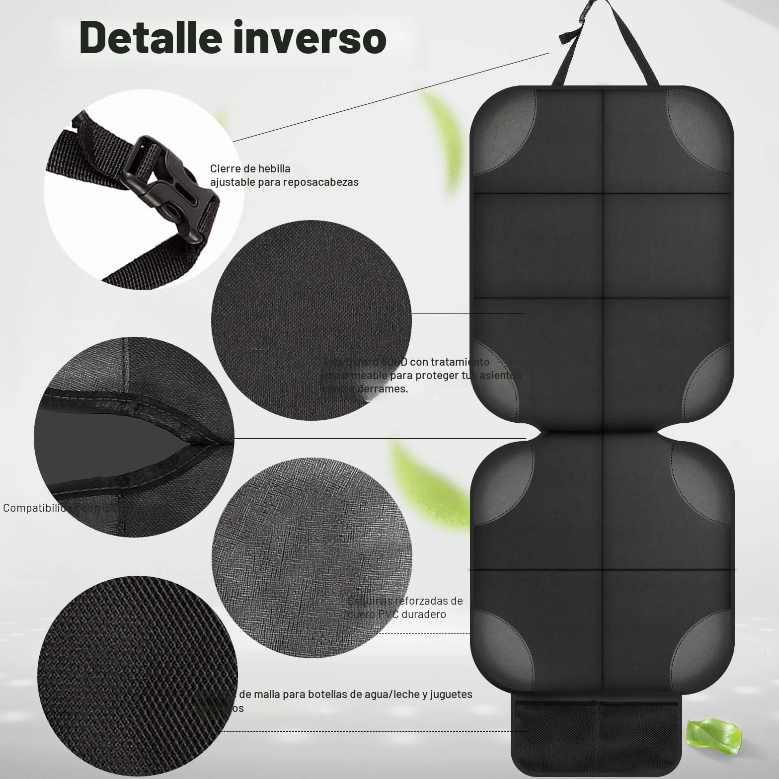 AiQInu Protector Asiento Coche Impermeable Antideslizante Compatible Niño 2 Bolsillos Almacenaje Cuero Tela