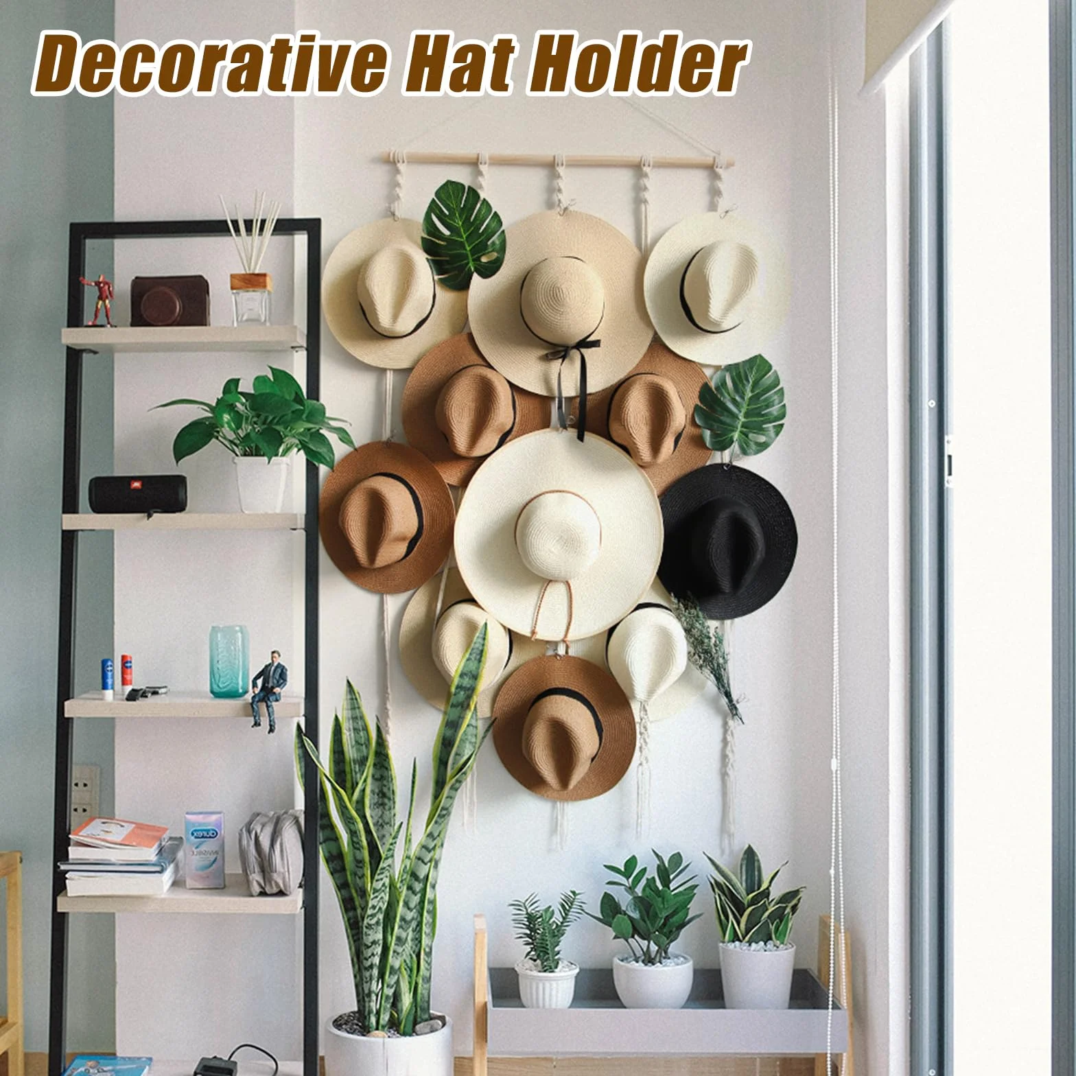 JOJOCY Estante para sombreros de pared, organizador con 12 clips, colgador decorativo para sombreros vaquero Fedora y ala ancha