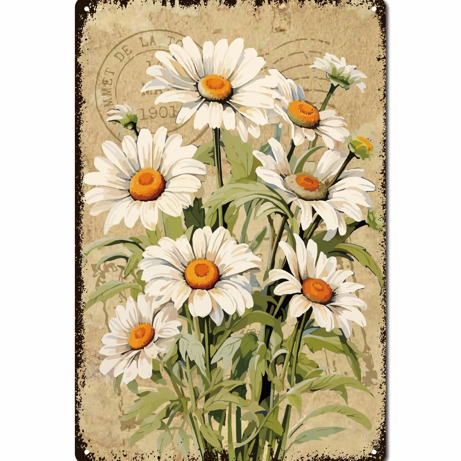 CREATCABIN Letrero Metal Diseño Flores Letreros Jardín Póster Metal Vintage Impresión Artística Margaritas Florecientes Placas Flores Galería Letreros Pared Decoración Colgante Jardín Patio 30x20cm