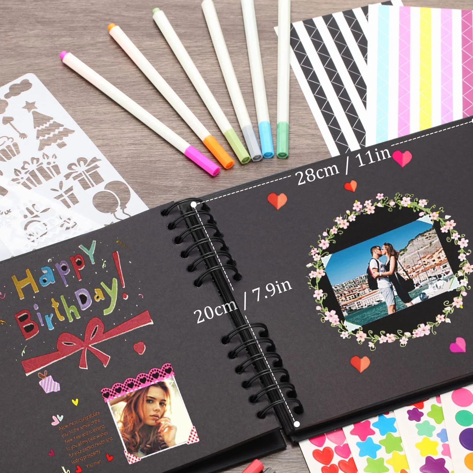AIOR Album de Fotos para Pegar y Escribir Scrapbook 80 Páginas Negras, DIY Scrapbooking Album Original para Aniversario de Boda de Oro Cumpleaños Navidad para Mujer Niña Novia Regalos (Negro)