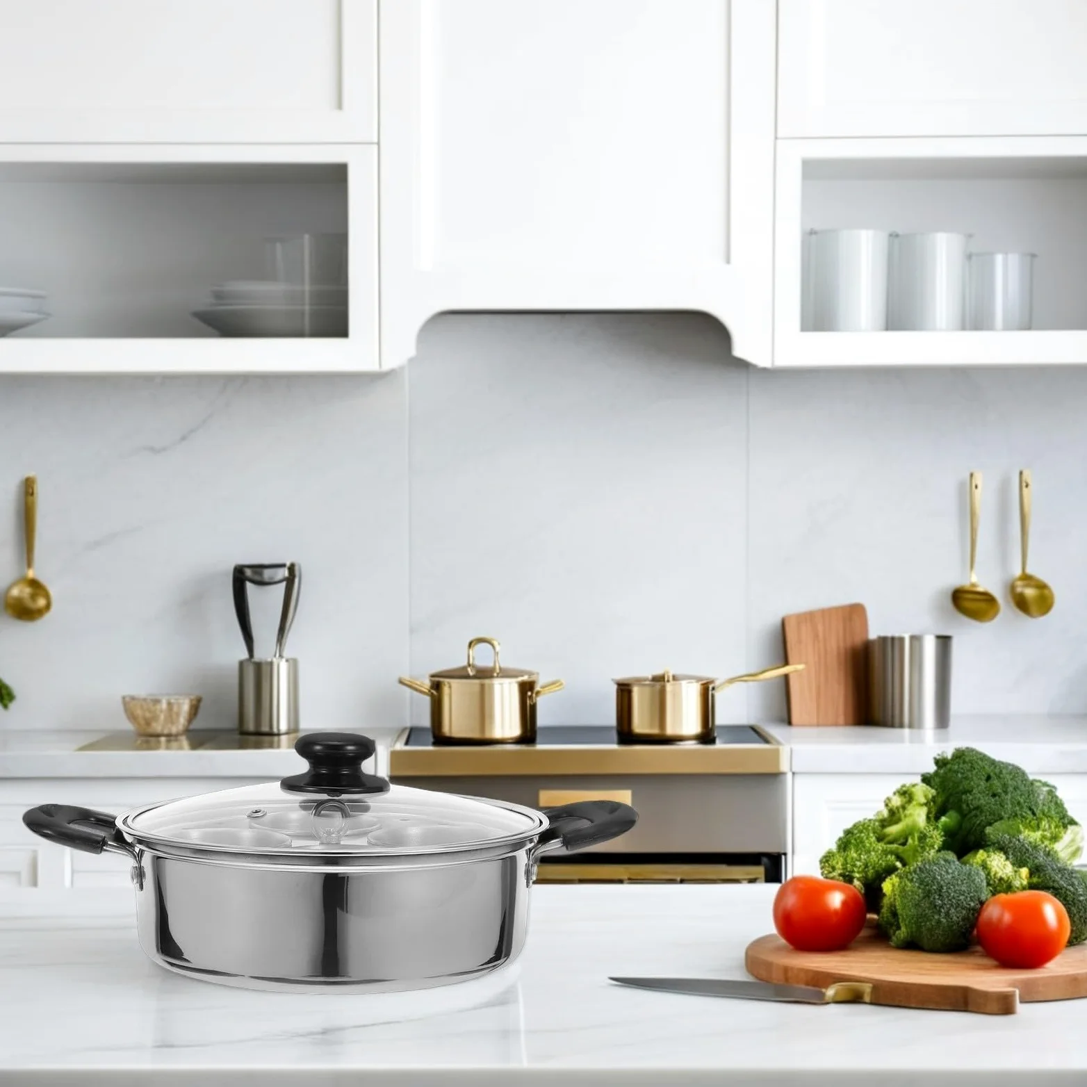 Operitacx Vaporera de Huevos de Acero Inoxidable para Cocina con 4 Tazas Desmontables y Tapa, Olla para Huevos al Vapor Adecuado para Desayuno en Casa
