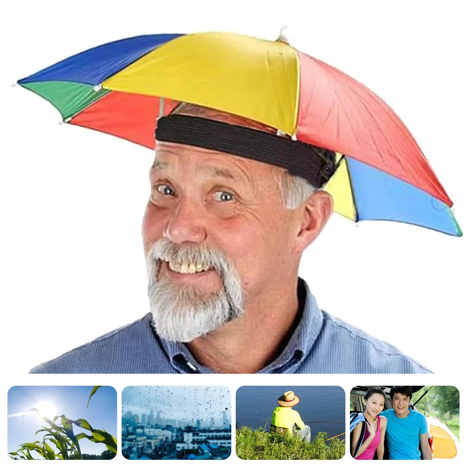 Gorros Paraguas Arcoíris con Bandas Elásticas para Golf Ciclismo Pesca Playa Jardinería 1 Pieza