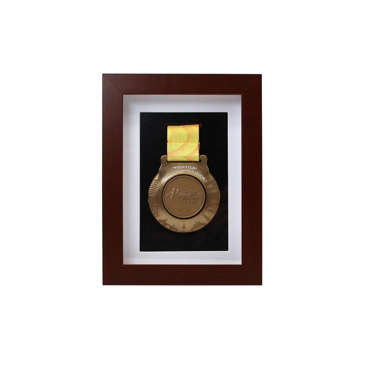 Marco de exhibición de medallas de madera maciza de marco profundo para medallas militares, deportivas, de corredores y maratón