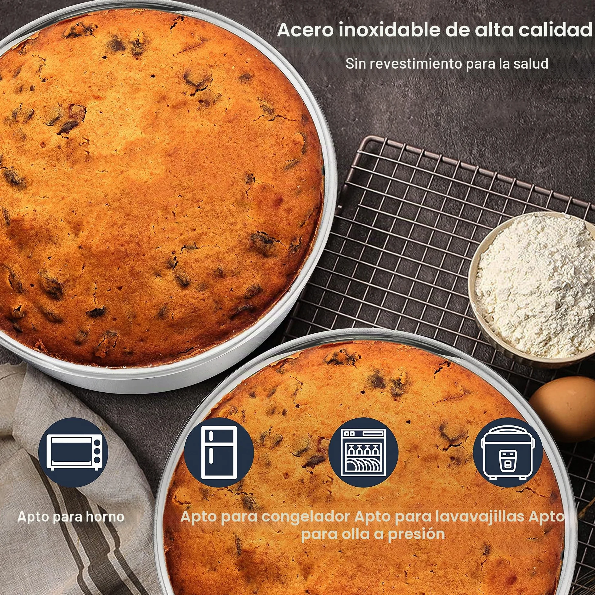 Joyfair 2 moldes redondos para tartas de acero inoxidable, saludables y no tóxicos, fáciles de limpiar y aptos para lavavajillas, 25 cm