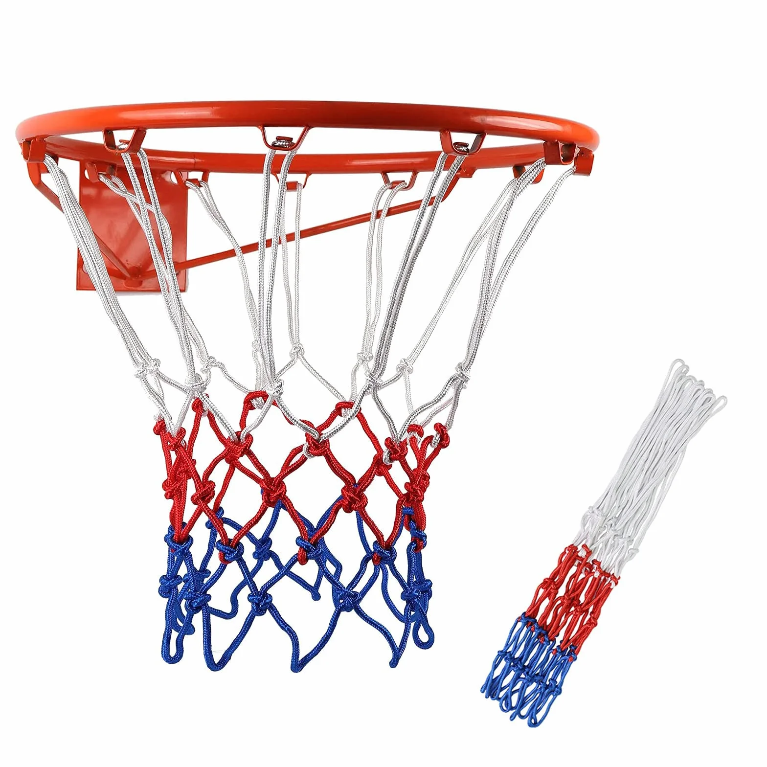 Red De Baloncesto Tricolor Blanco/Azul/Rojo, Paquete De 2 Redes De Aro De Poliéster, 12 Lazos