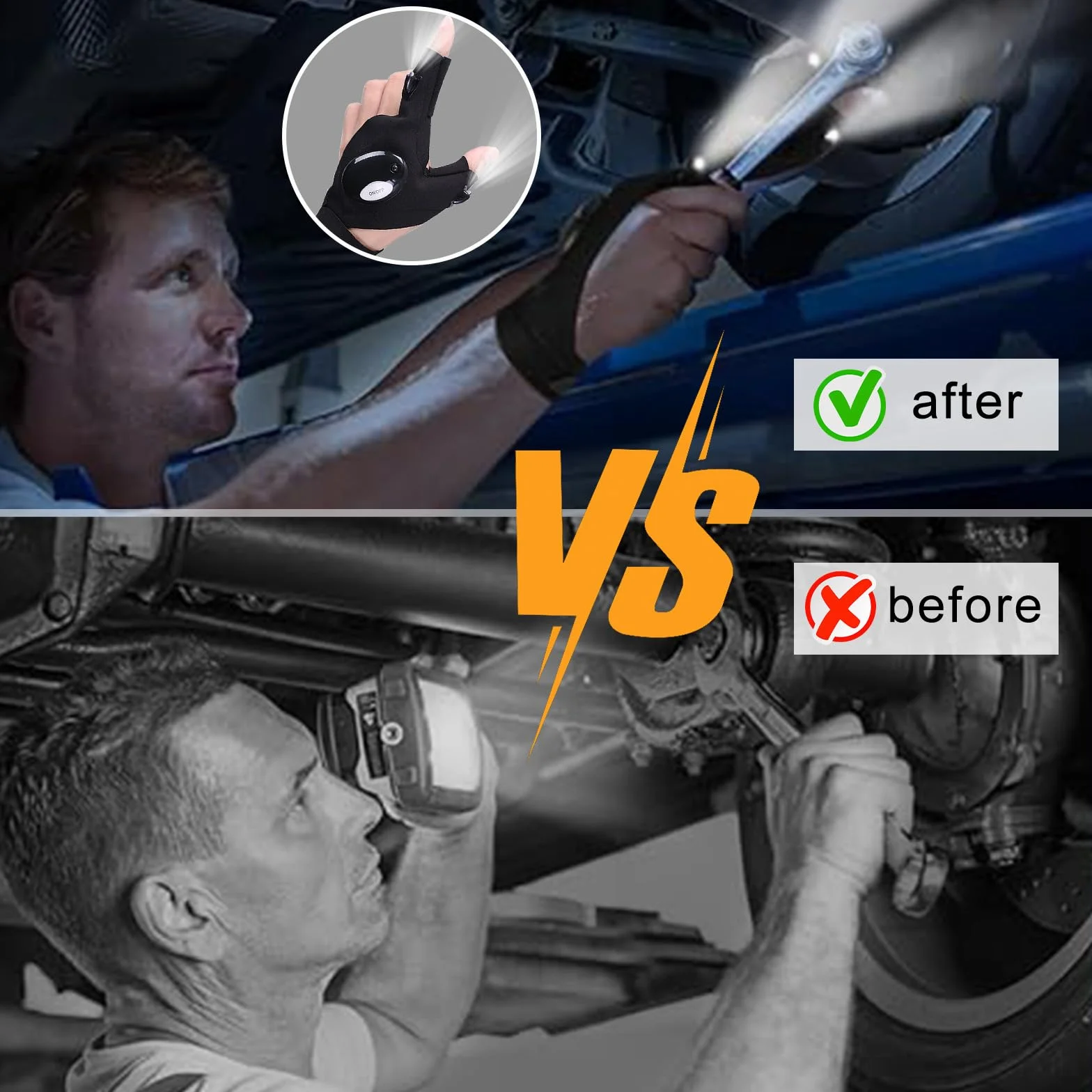 ZUOQIANG Guantes LED Hombre Multiusos Pesca Negro
