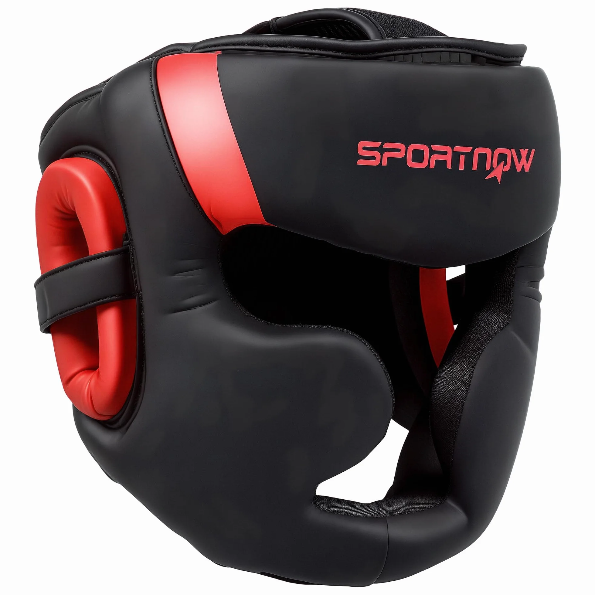 SPORTNOW Casco de Boxeo MMA con Correa Ajustable Protector de Cabeza Talla L Rojo y Negro