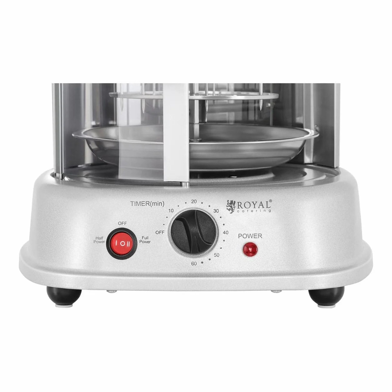Royal Catering Asador Vertical Giratorio Grill RCGV-1800 (4-in-1, 1.800 W, Temperatura hasta 160 °C, Temporizador 60 min)