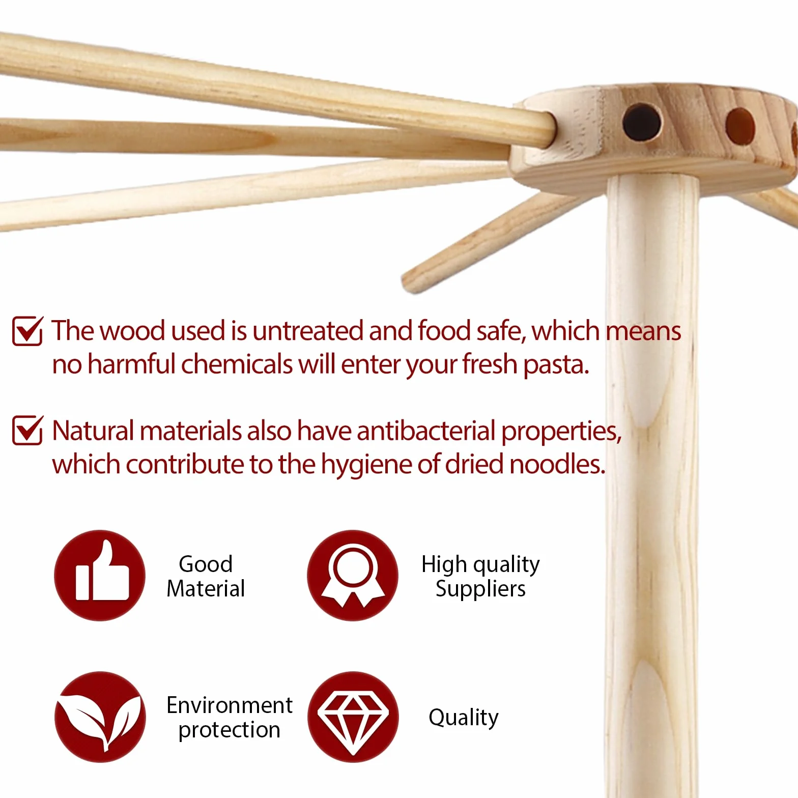 Secador de fideos, soporte para pasta de madera, secado con 9 brazos extraíbles, soporte para pasta para secar hasta 4,5 kg con base, soporte para secadora de pasta para cocina doméstica