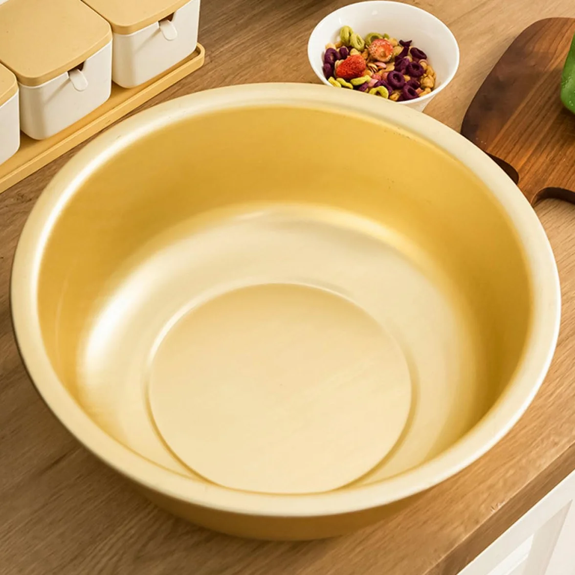 BESPORTBLE Cuenco Grande de Aluminio Dorado Capacidad Amplia, Seguro Acabado Fino, Cuenco Redondo Elegante para Sopa o Lavar Verduras en Cocina