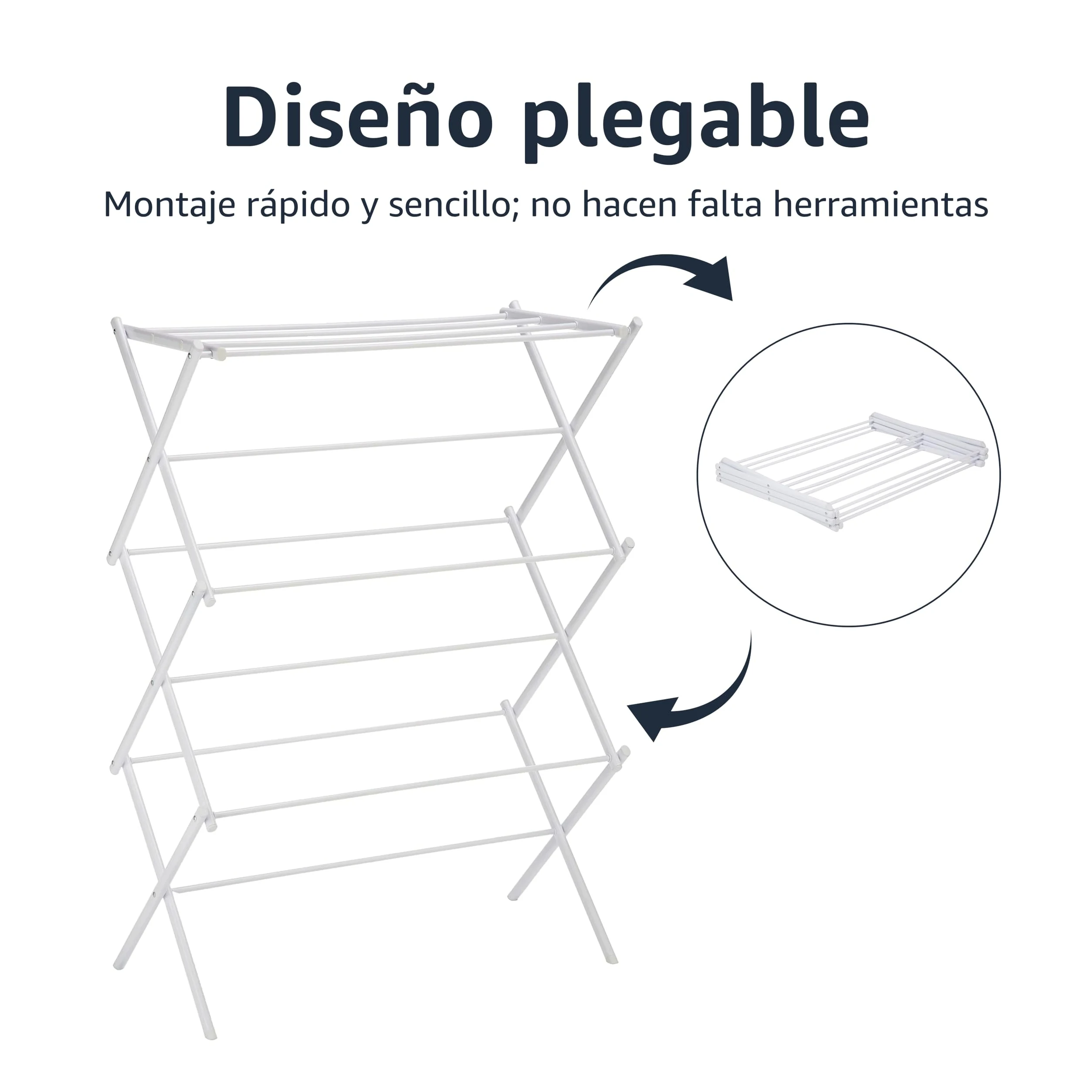Amazon Basics Tendedero plegable, 14.5" D x 29.5" W x 41.8" H, color blanco.
