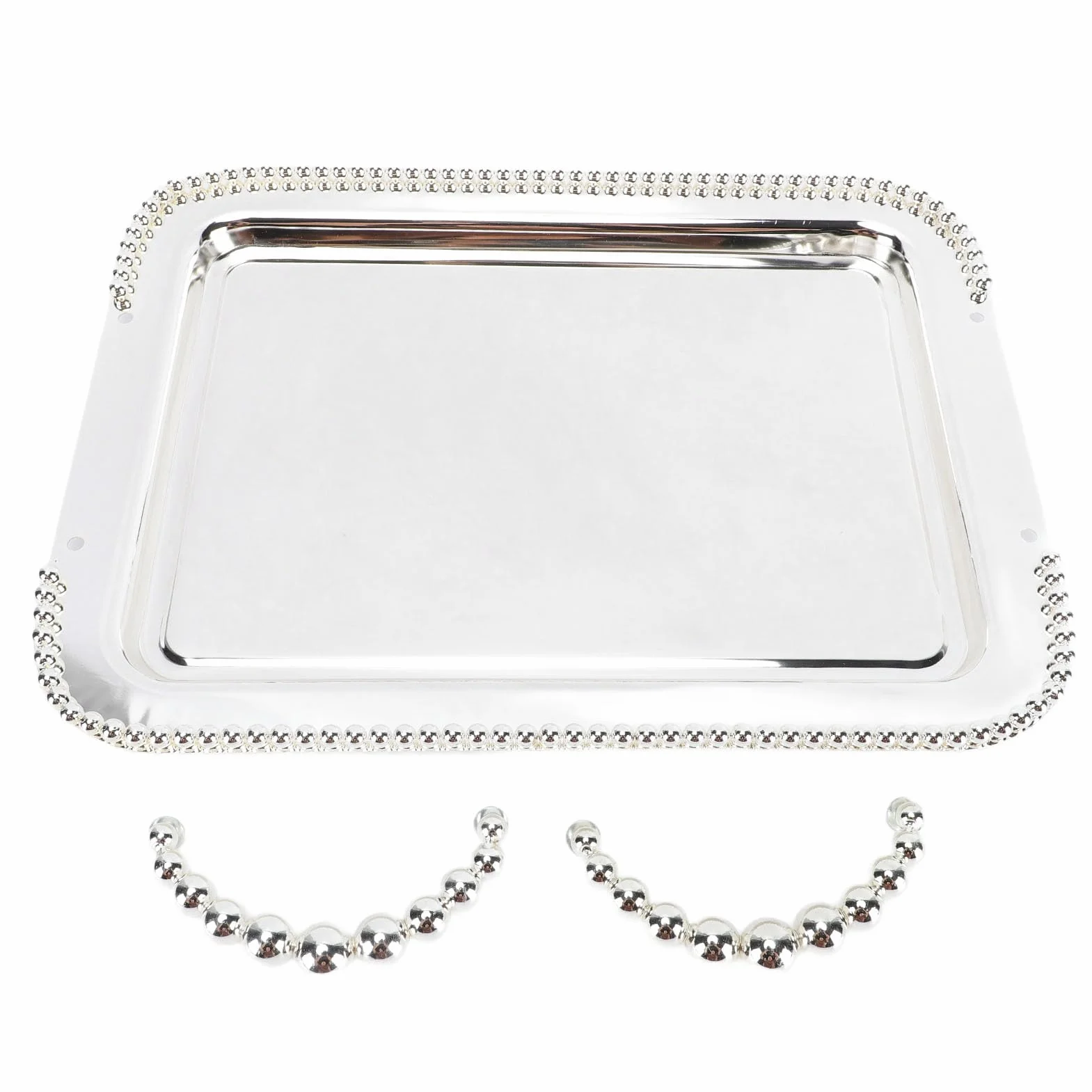 Ejoyous Bandeja para Servir de Acero Inoxidable, Plato Rectangular con Acabado de Espejo de 16,5 X 11,0 Pulgadas, Borde con Cuentas y Asas Dobles, Organizador de Tocador para Fiesta, Boda, Bar, Baño