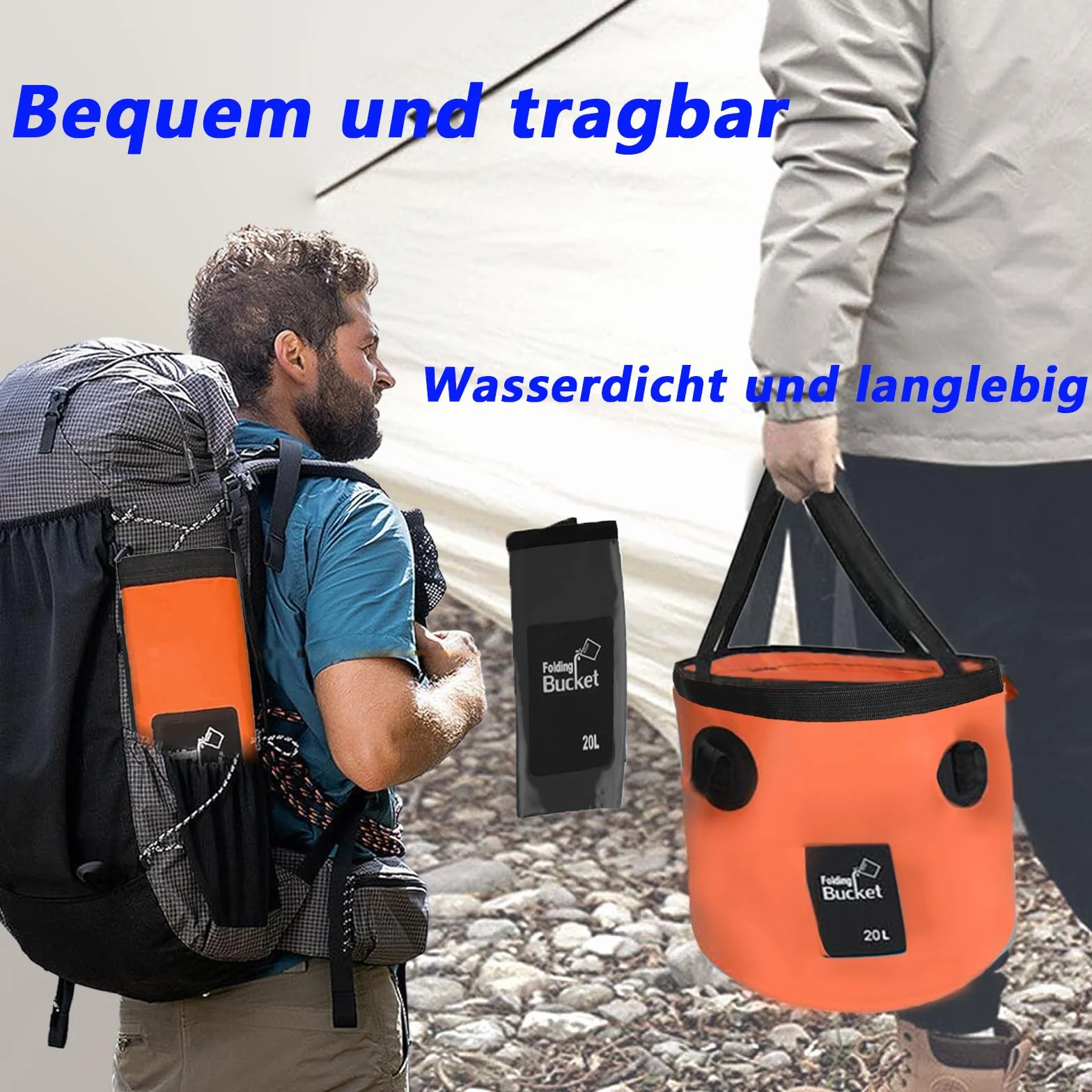 Cubo plegable ultraligero 20L para exterior camping pesca lavado coche naranja