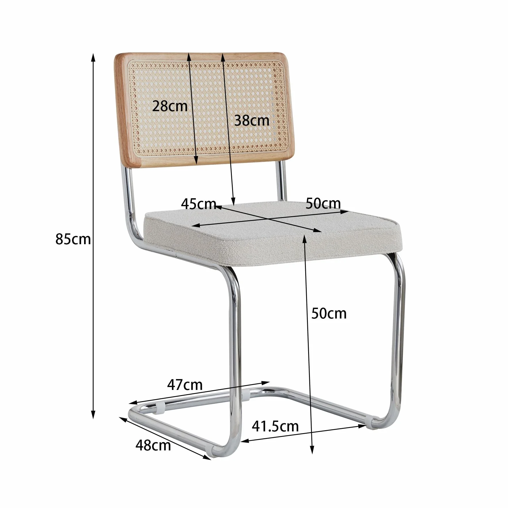 Pack 4 Sillas de Comedor Estilo Nórdico Silla Escandinava; Sillas de Cocina Modernas con Respaldo de Madera Maciza de Ratán y Asiento Tapizado (Blanco Polar)
