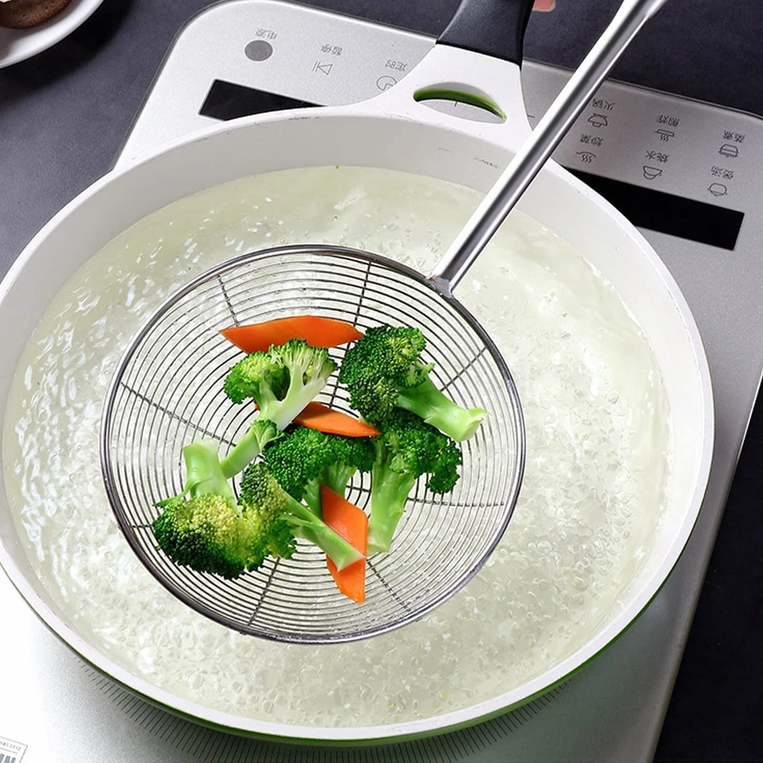 Skimmer de cocina, colador de acero inoxidable, colador de sartén de restaurante de cocina familiar, comida frita, verduras, colador de wonton (Size : L)