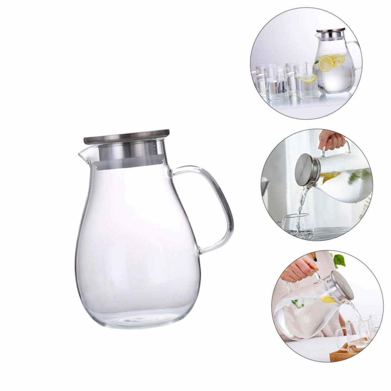 NOLITOY Jarra de Vidrio Grande con Tapa Antigoteo y Diseño Fácil de Usar para Bebidas Frías y Jugos Casa