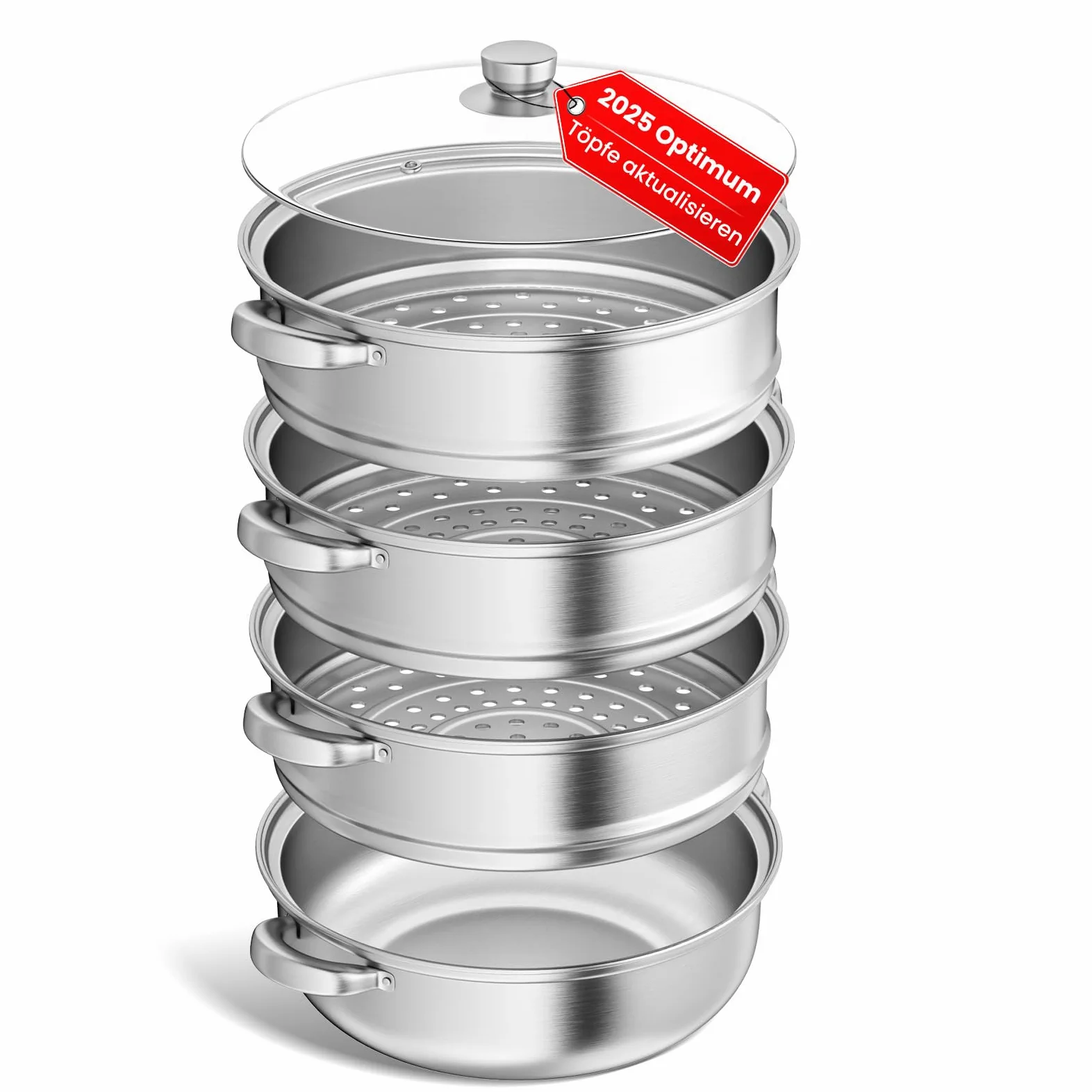 Vaporera para cocinar al vapor, de acero inoxidable de 28 cm, con bandeja de vapor, 3/4/5 niveles con tapa para cocinar verduras, mariscos, sopas, guisos y pasta (cuatro)
