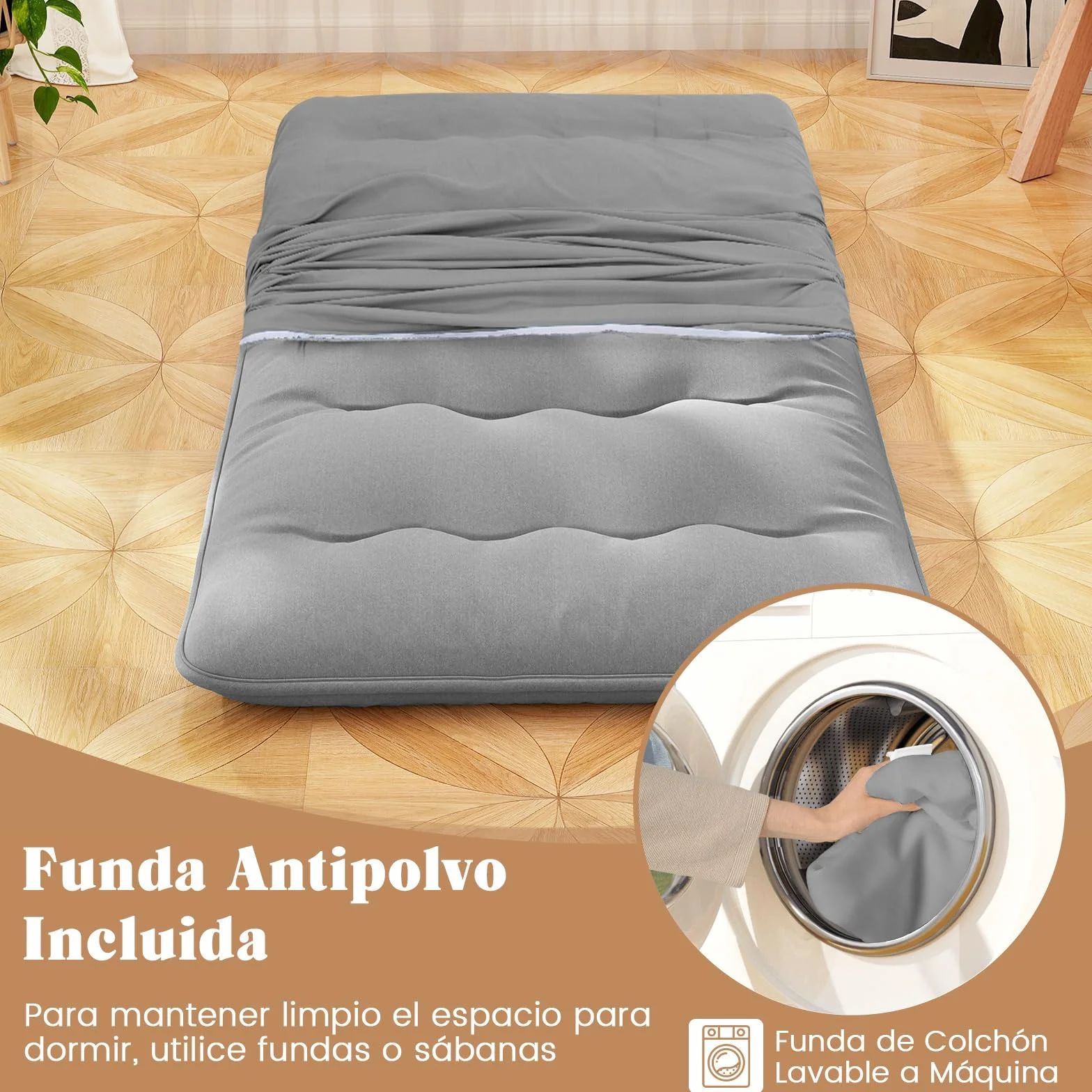 GOPLUS Colchón Futón Japonés 1/2 Personas, Colchoneta Plegable y Portátil con Bolsa de Transporte, Tapete de Tatami para Camping Viaje (Gris,200 x 90 cm)