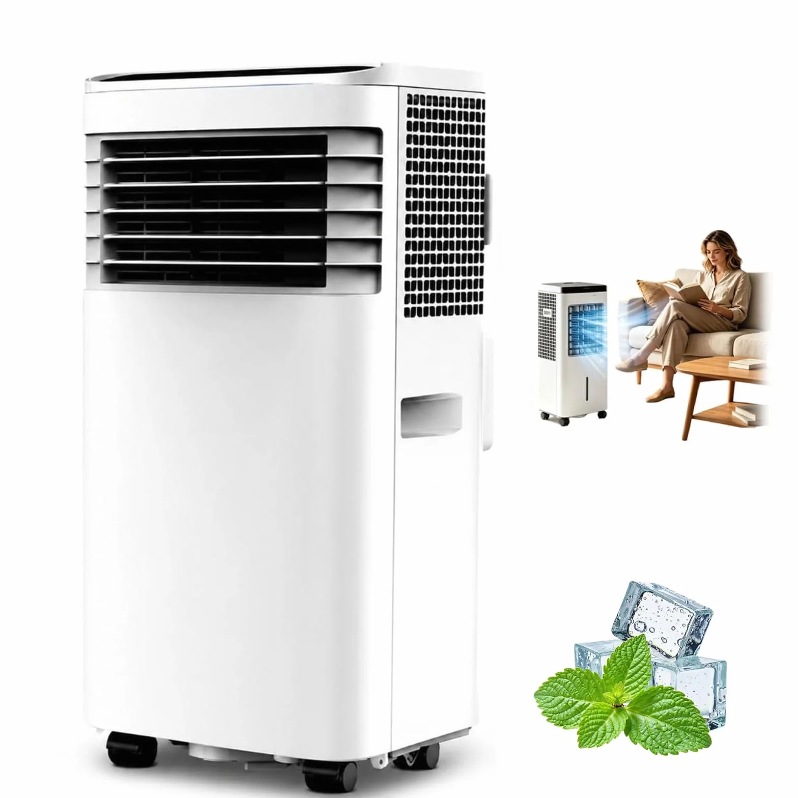 Aire Acondicionado Portátil 3 en 1, Unidad de AC con Manguera de Escape | Modos Frío, Ventilador y Deshumidificador para Dormitorios, Salas y Oficinas en Casa